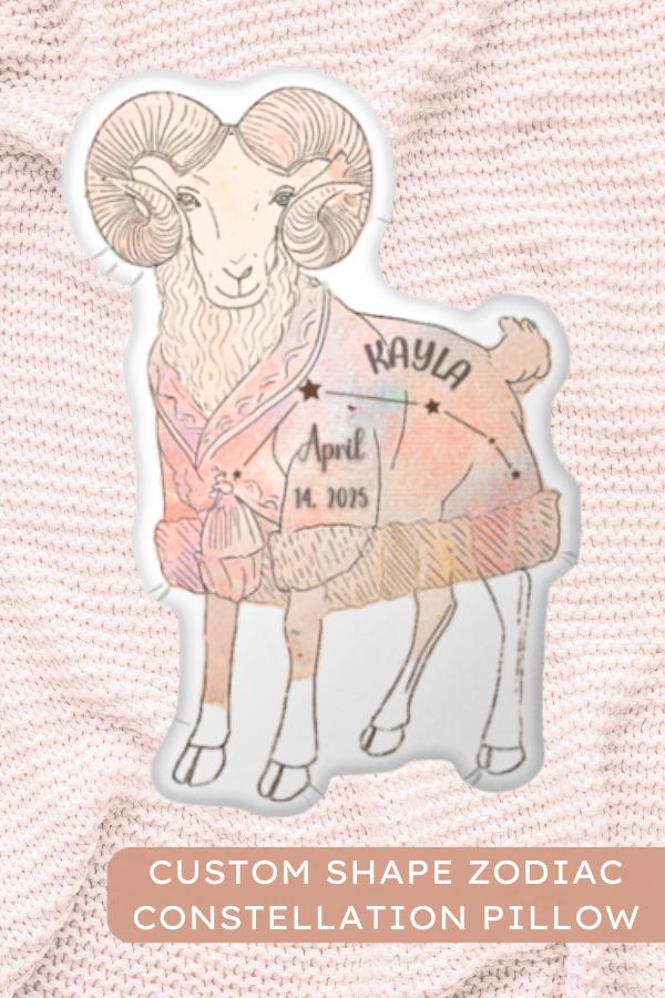 Custom Aries Ram Pillow Constellation Home Decor Pillow for Kids Gift for New Parents Birth Celebration Baby Shower Gift Birth Announcement