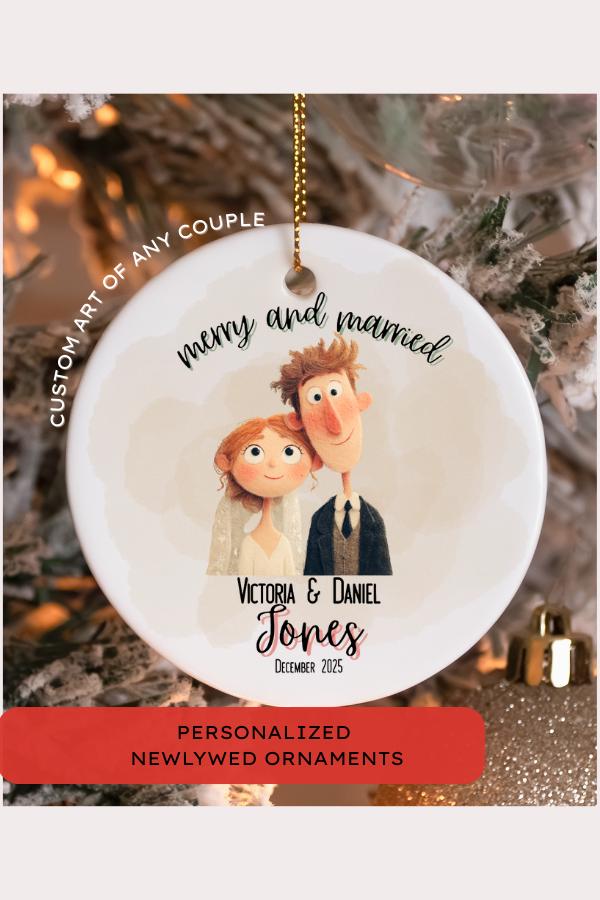 Personalized Merry Married Ornament Wedding Gift for Couple Newlyweds Christmas Ornament Celebration Holiday Decor LGBTQ Ornament Ally Gift