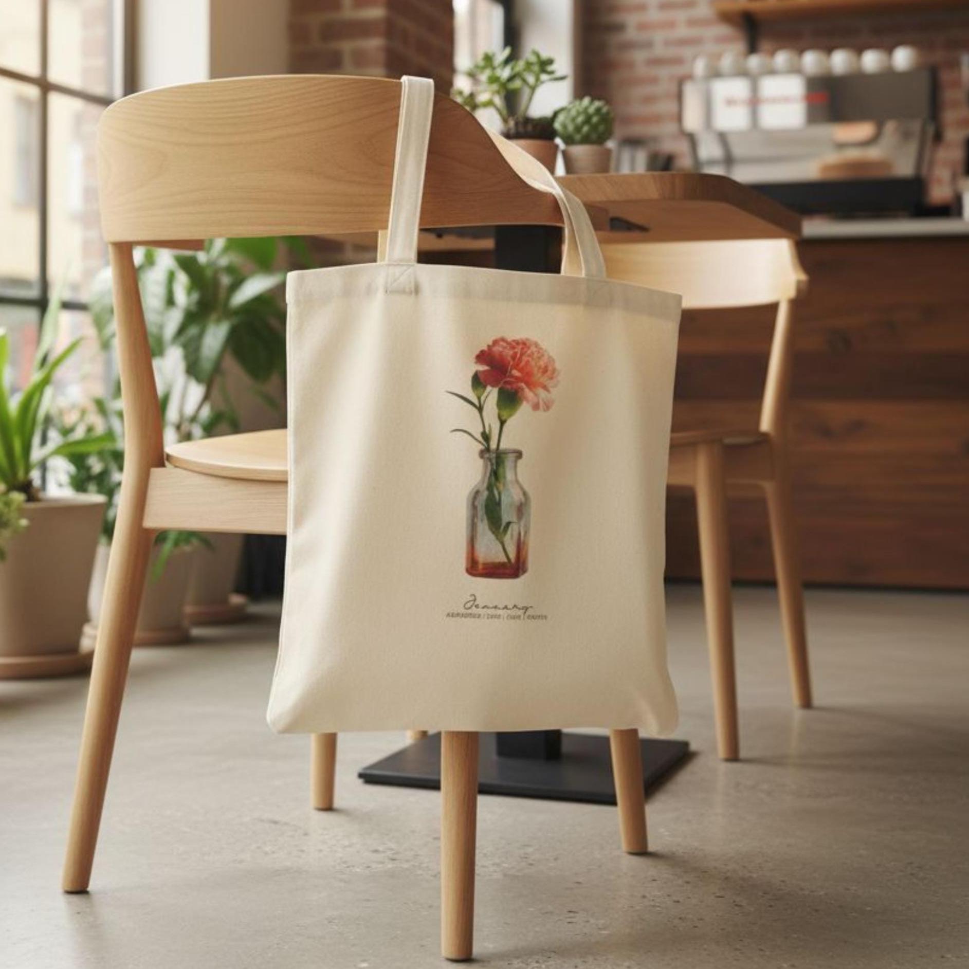 Birth Month Flower Watercolor Tote Bag Eco-Friendly Cotton Unique Floral Gift for Nature Lovers and Floral Enthusiasts Bridal Shower Gift
