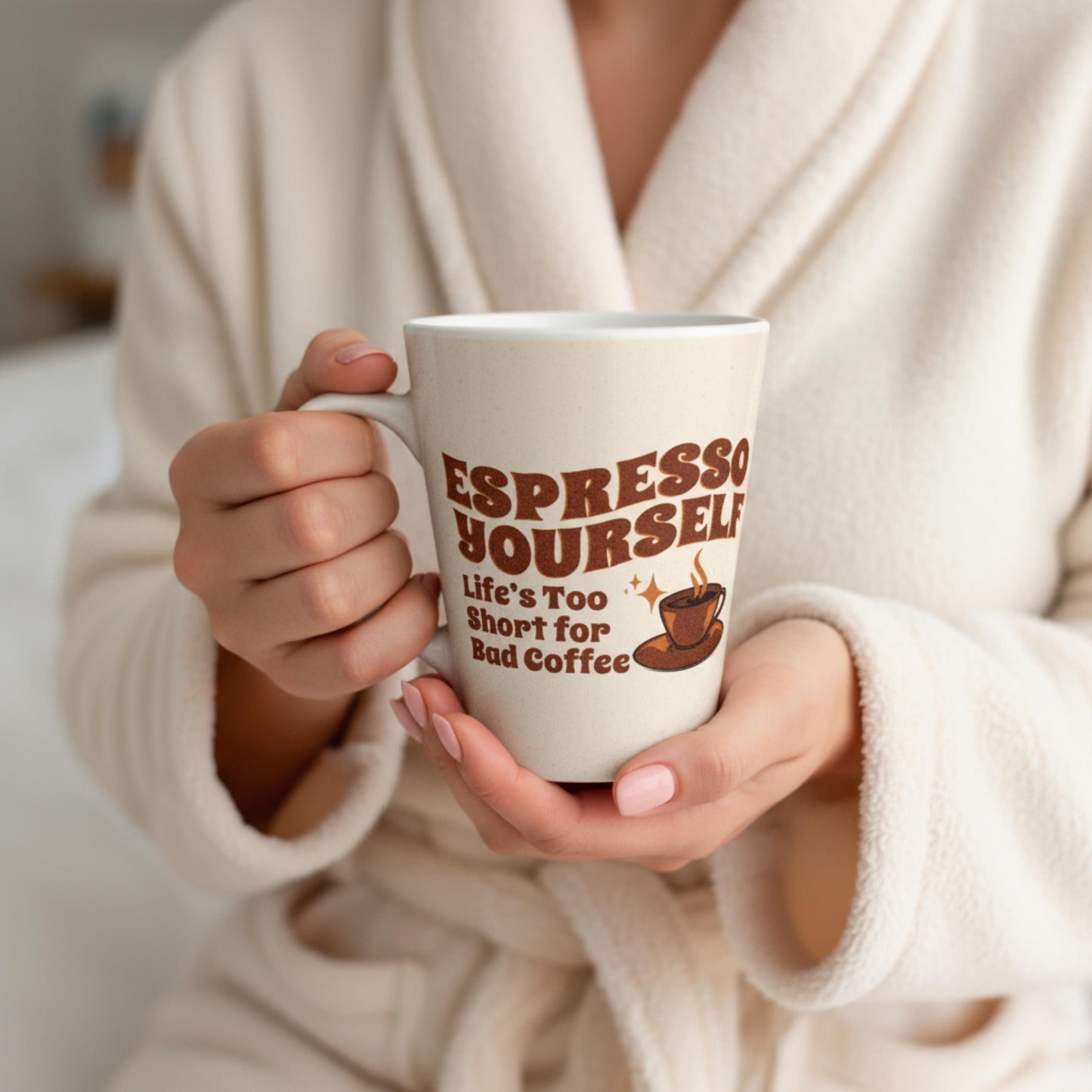 Retro Latte Mug Espresso Yourself Coffee Cup Brown Cream Design Coffee Lover Gift Funny Barista Cappuccino Mug Cafe Shop Kitchen Decor