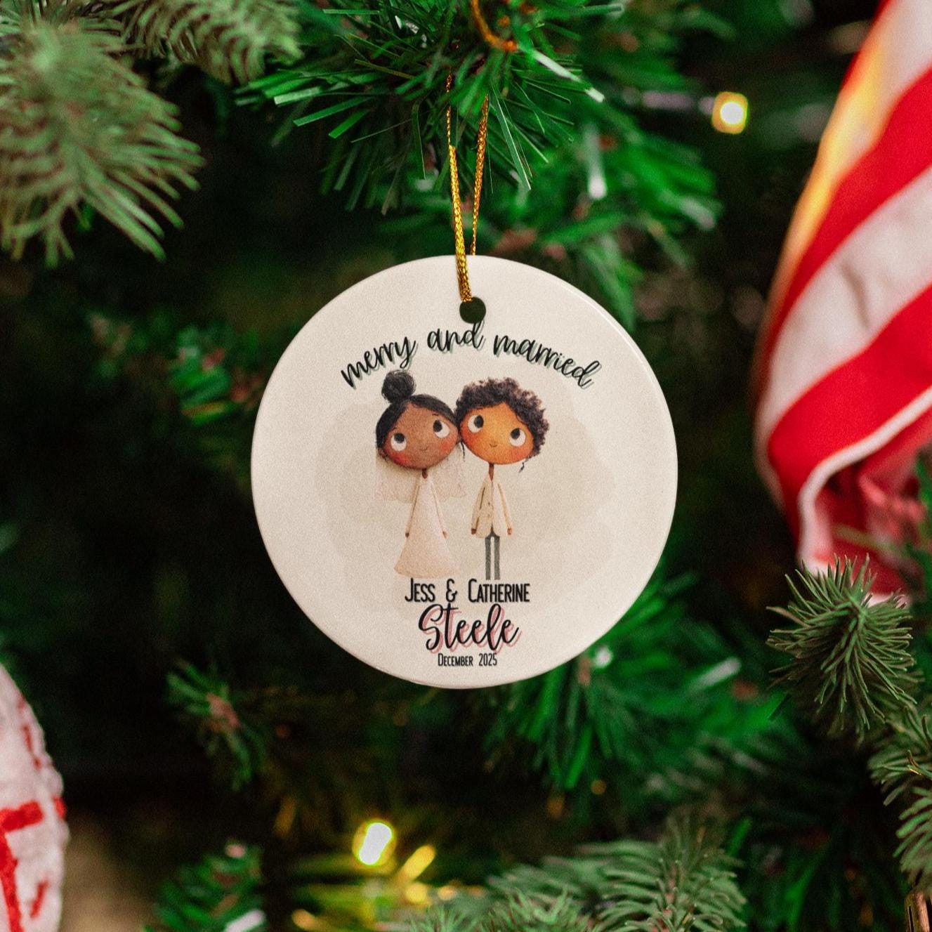 Personalized LGBTQ Merry Married Ornament Wedding Gift for Couple Newlyweds Christmas Ornament Celebration Holiday Decor Ally Custom Gift