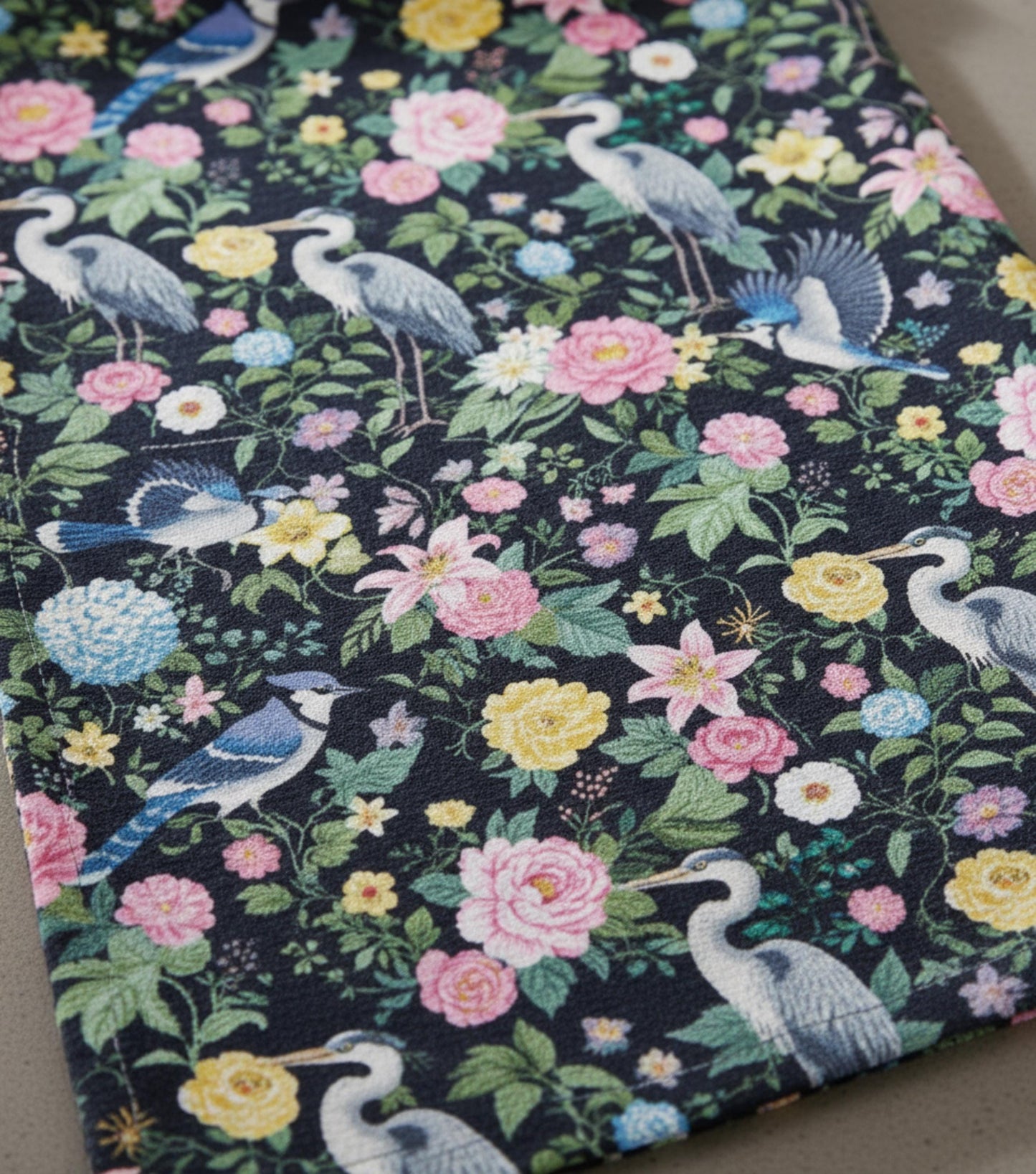 Moody Heron Tea Towel Dark Floral Greenery Botanical Decor Blue Bird Nature Lover Kitchen Art Unique Home Gift Hand Towel