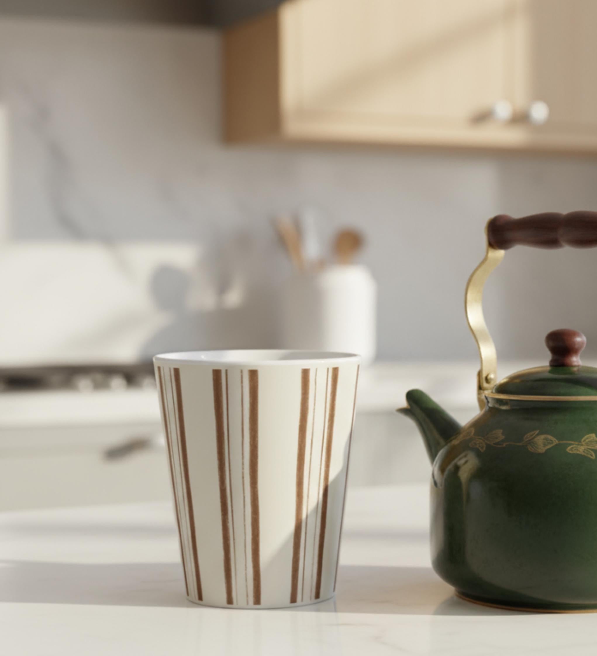 Artisan Line Art Latte Mug Hand Drawn Watercolor Coffee Cup Imperfect Line Art Design Espresso Chestnut Kitchen Decor Rustic Cafe Style