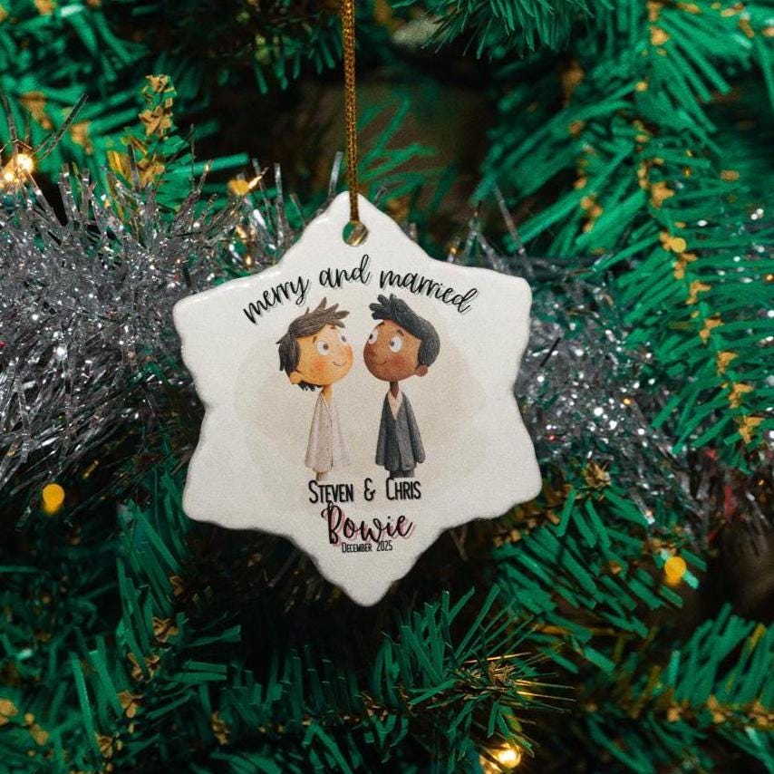 Personalized LGBTQ Merry Married Ornament Wedding Gift for Couple Newlyweds Christmas Ornament Celebration Holiday Decor Ally Custom Gift
