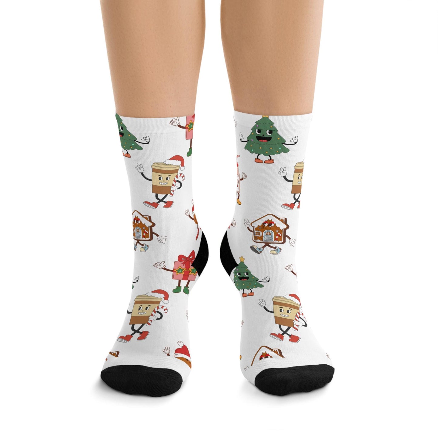 Socks, Christmas Character Stockings, Cozy Funny Gift, Stocking Stuffer Recycled Poly Socks, Holiday Winter Warm Feet, Eco-Friendly