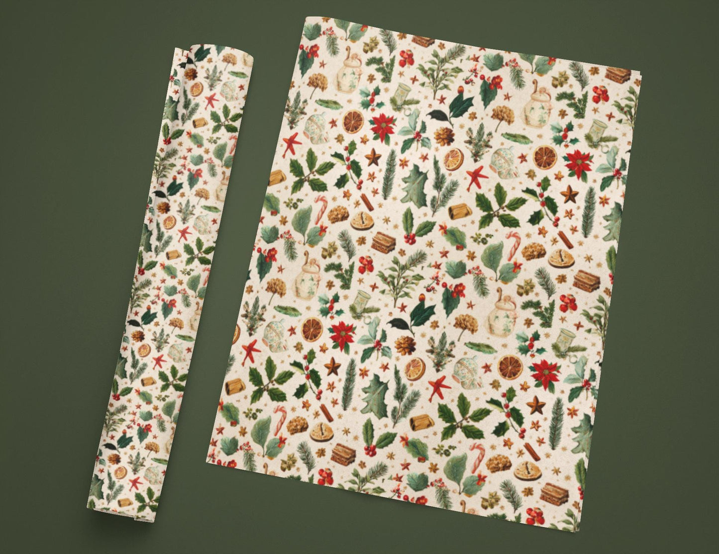 Vintage Christmas Pattern Wrapping Paper Roll Nostalgic Holiday Gift Wrap Matte Finish Gift for Her Retro Vibes Unique Gift Wrap Custom Art