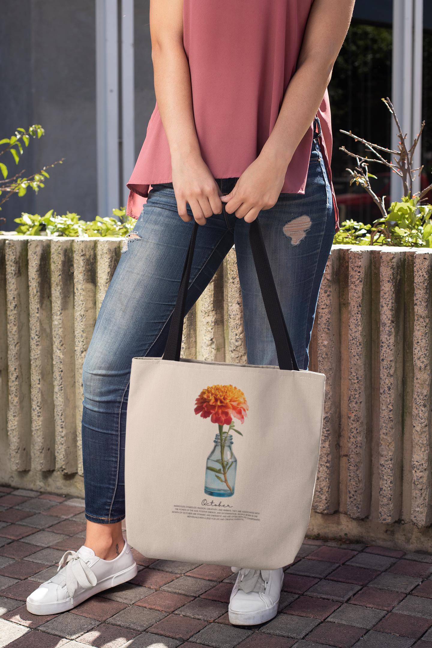 Birth Month Flower Watercolor Tote Eco-Friendly Bag Birth Flower Meaning