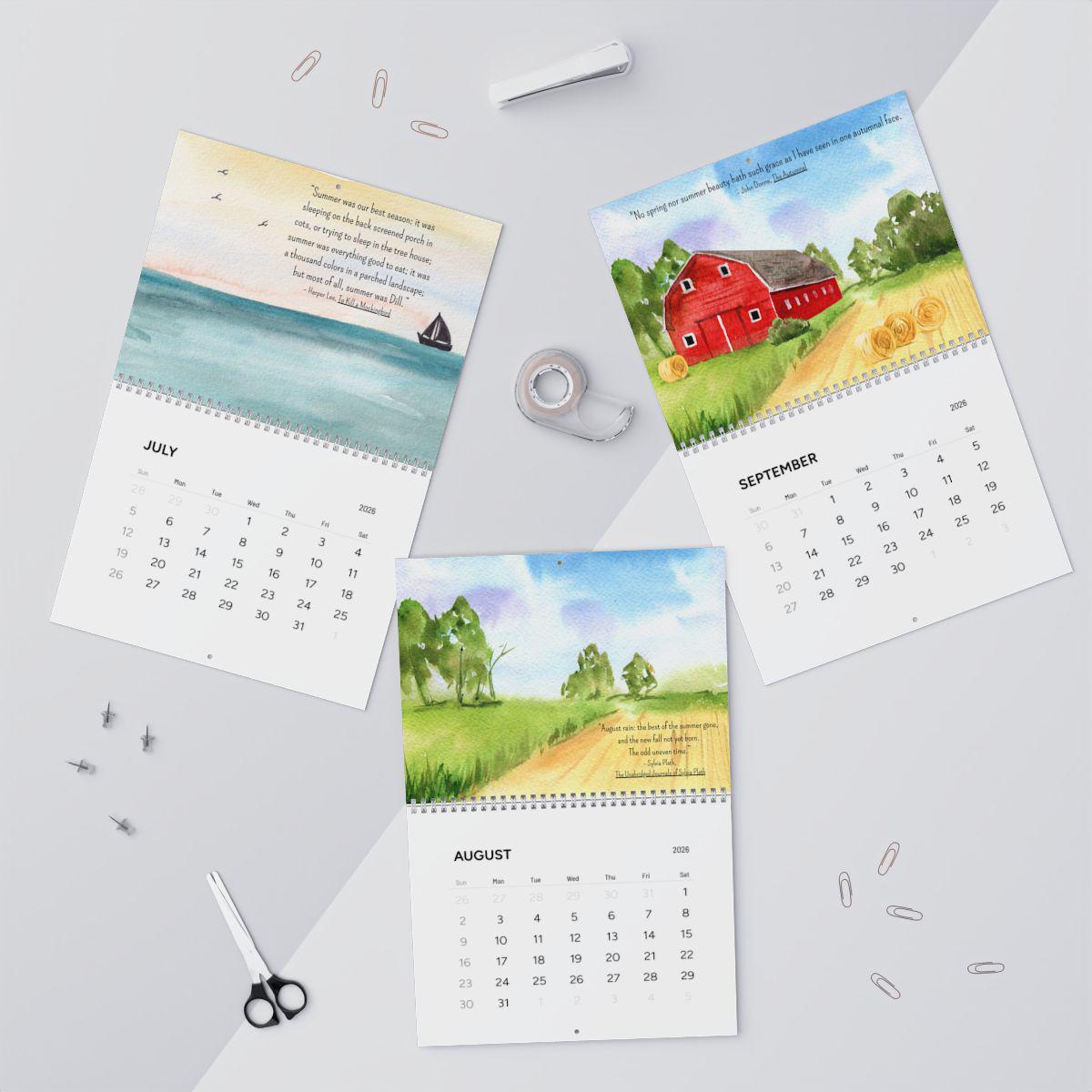 Literary Wall Calendar 2026 Classic Literature Calendar Book Lover Gift Home Office Decor Unique Accessory Monthly Planner Librarian Gift