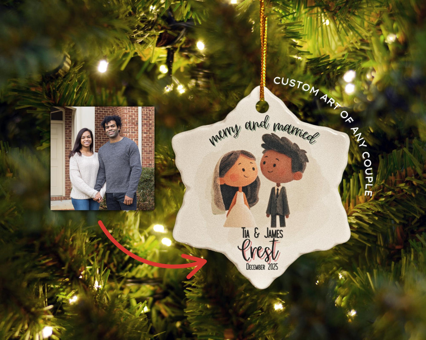 Personalized Merry Married Ornament Wedding Gift for Couple Newlyweds Christmas Ornament Celebration Holiday Decor LGBTQ Ornament Ally Gift