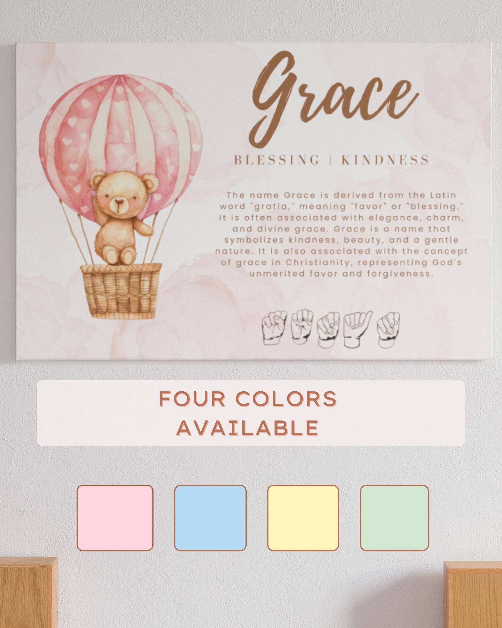 Baby Name Meaning Canvas Print Personalized American Sign Language Spelling Wall Art Nursery Decor New Parent Gift Baby Shower Gift for Mom