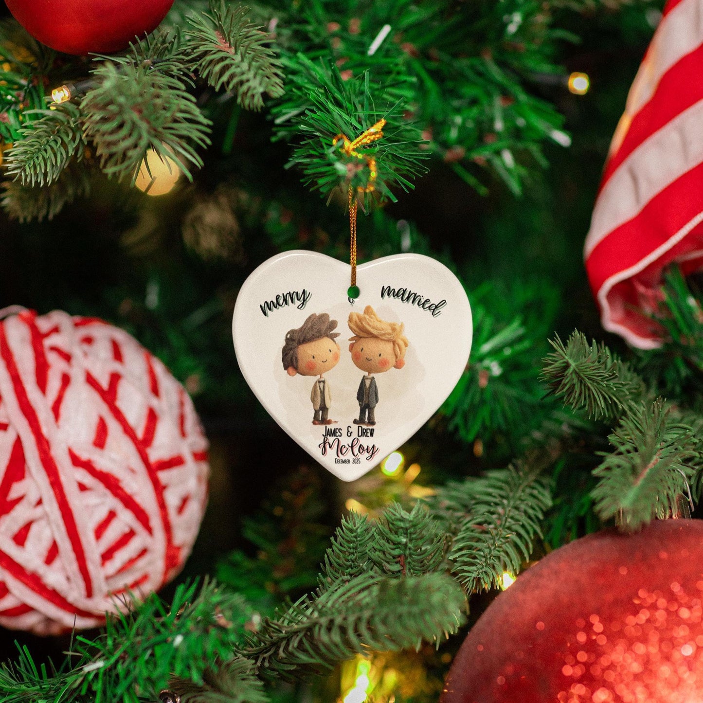 Personalized LGBTQ Merry Married Ornament Wedding Gift for Couple Newlyweds Christmas Ornament Celebration Holiday Decor Ally Custom Gift