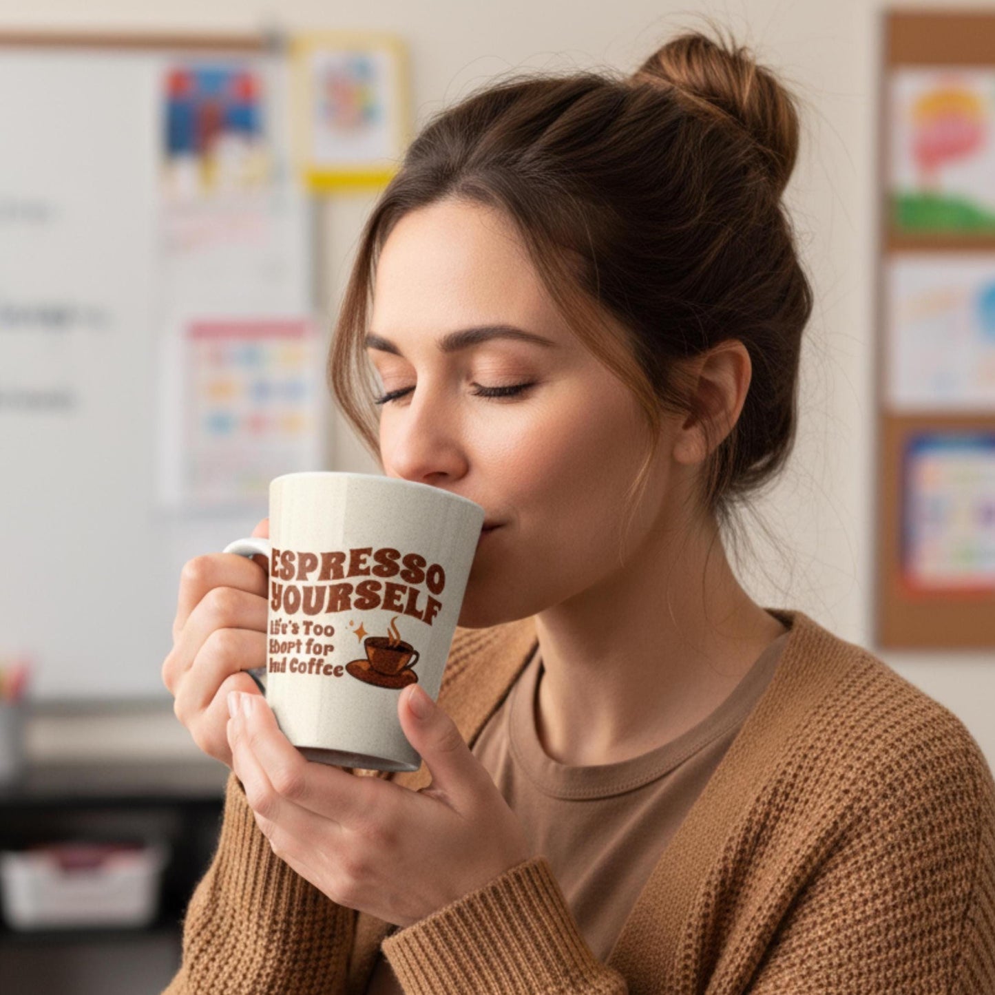 Retro Latte Mug Espresso Yourself Coffee Cup Brown Cream Design Coffee Lover Gift Funny Barista Cappuccino Mug Cafe Shop Kitchen Decor