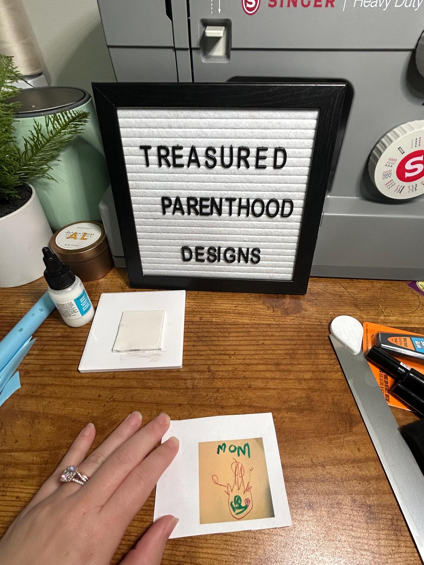 Personalized Framed Kids Drawing Clay Magnet Custom Refrigerator Art Handmade Gift for Parents Child's Bedroom Decor Charming Keepsake Decor