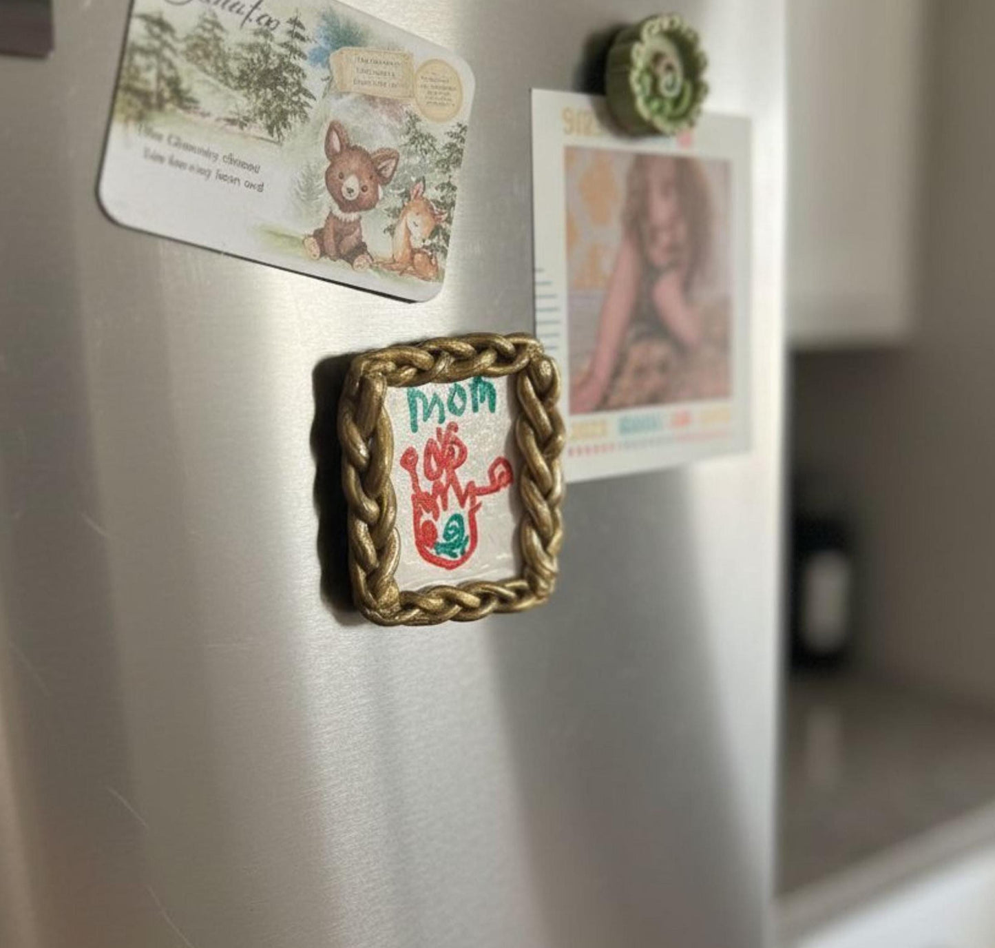 Personalized Framed Kids Drawing Clay Magnet Custom Refrigerator Art Handmade Gift for Parents Child's Bedroom Decor Charming Keepsake Decor