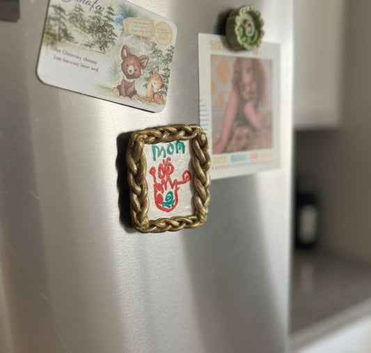 Personalized Framed Kids Drawing Clay Magnet Custom Refrigerator Art Handmade Gift for Parents Child's Bedroom Decor Charming Keepsake Decor