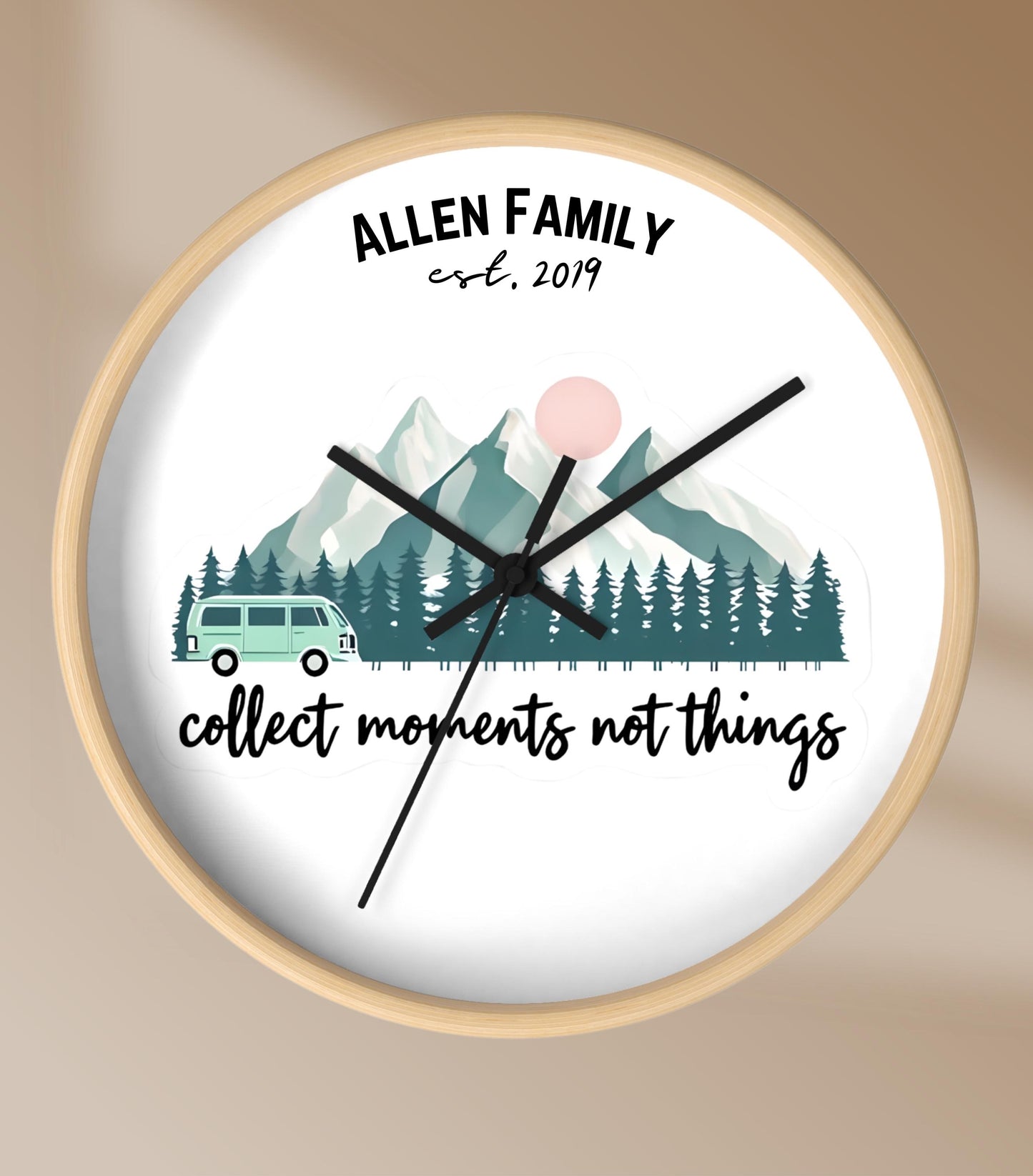 Mindful Personalized Wall Clock Gift for Family Wedding Gift for Couple Honeymoon Adventure Nature Lover Housewarming Rustic Wall Decor