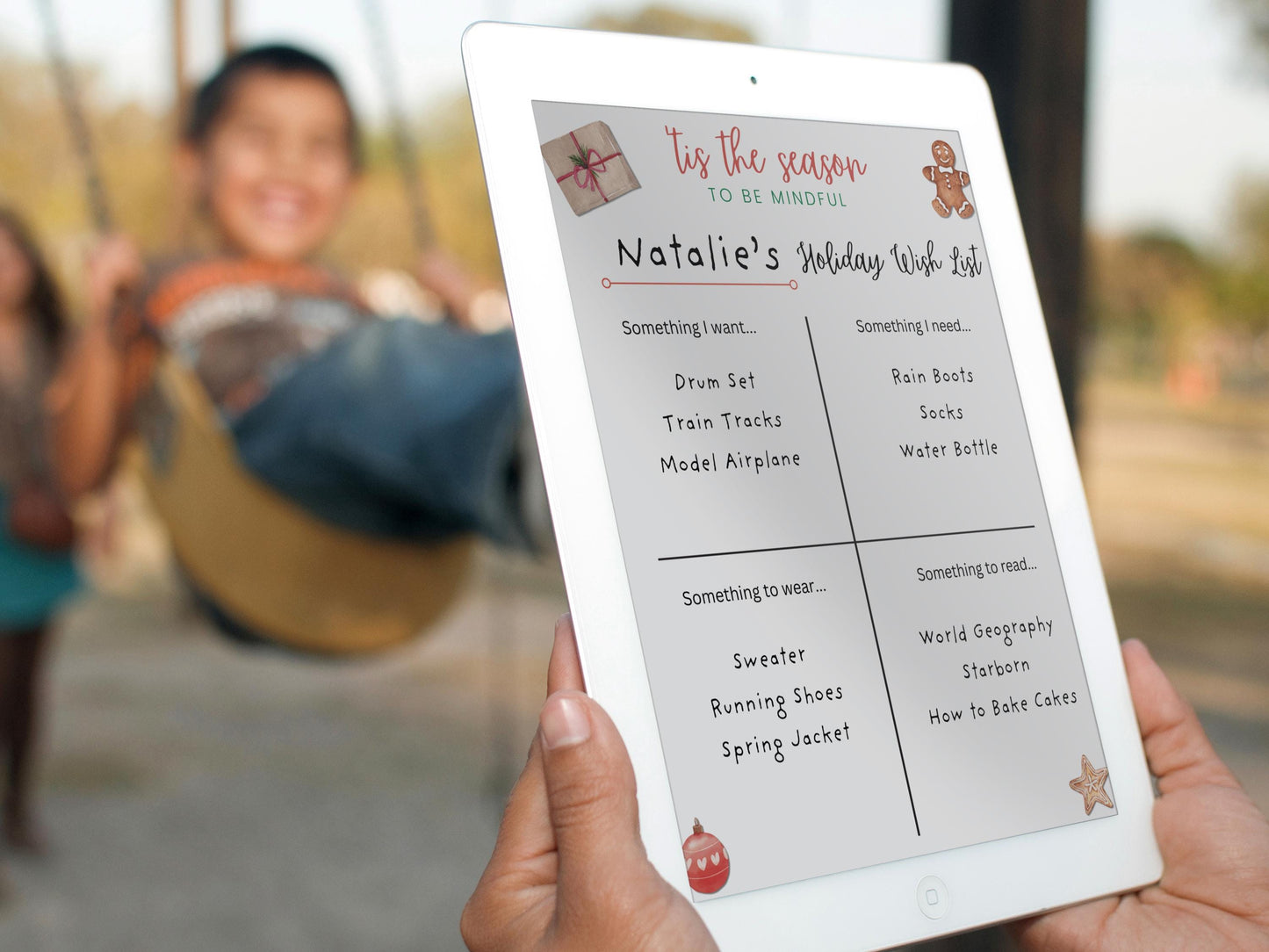 Minimalist Christmas Wish List Digital Gift List Printable PDF List Template for Kids Grandkids Simple Present System Holidays Birthdays