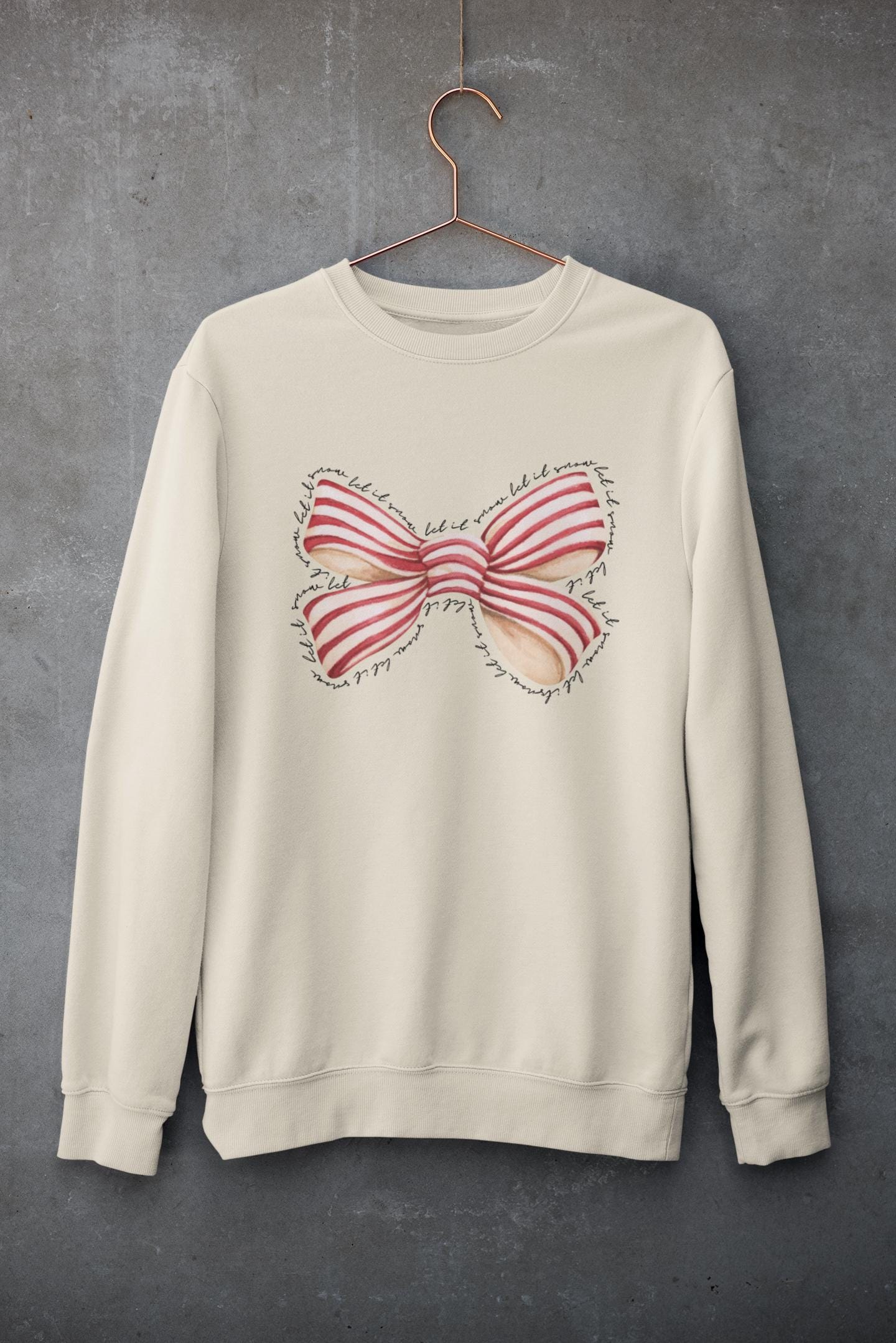 Let It Snow Holiday Sweatshirt Christmas Crewneck Jumper Winter Sweater Festive Unisex Pullover Candy Cane Bow Design Top