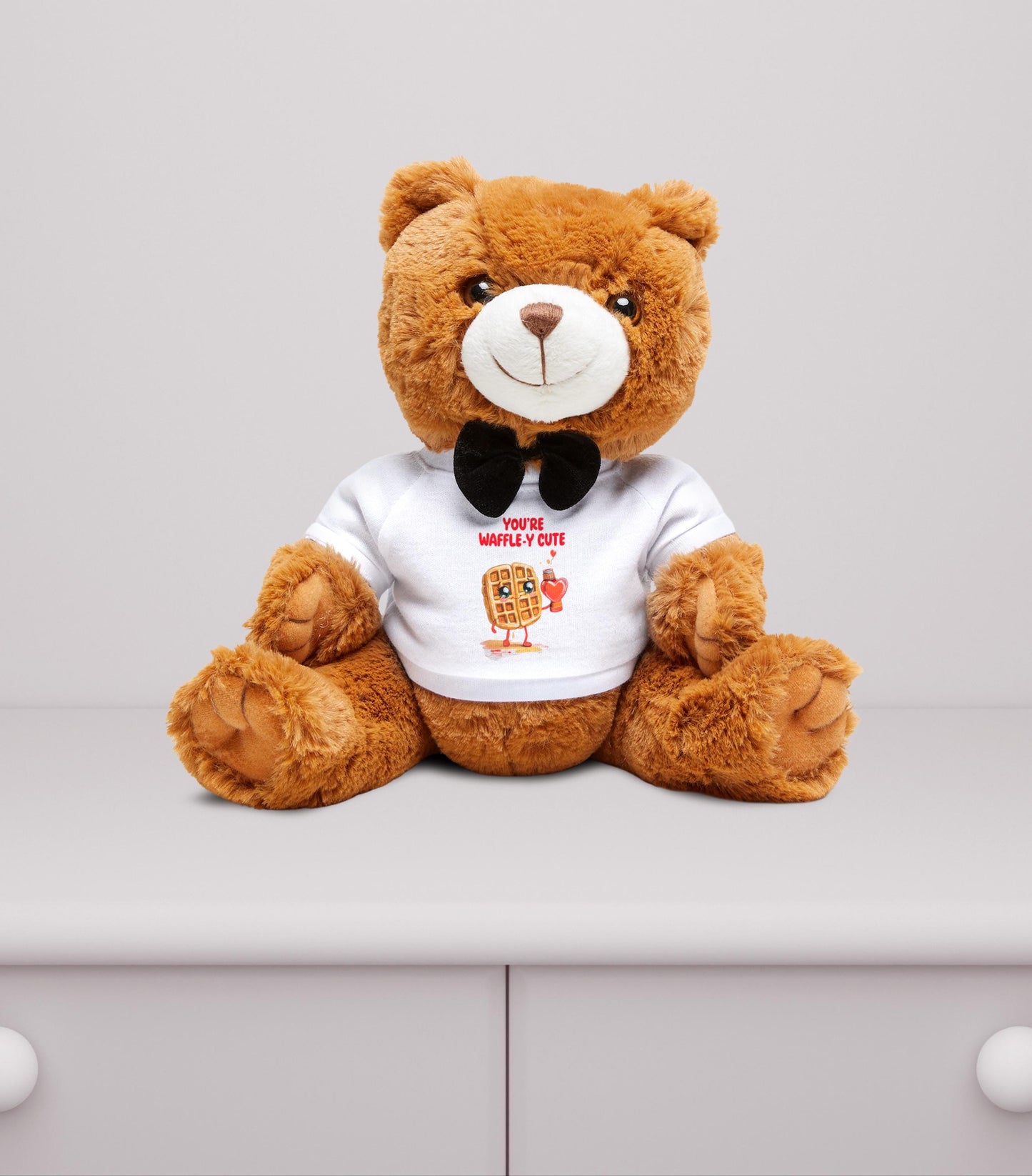 Waffley Cute Plushie Adorable Teddy Bear with Bow Tie and TShirt Cute Stuffed Animal Toy Soft Cuddly Bear Kids Gift Nursery Decor