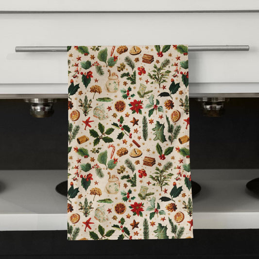 Vintage Christmas Kitchen Hand Towel Festive Holiday Decor Farmhouse Style Reusable Cotton Dish Towel