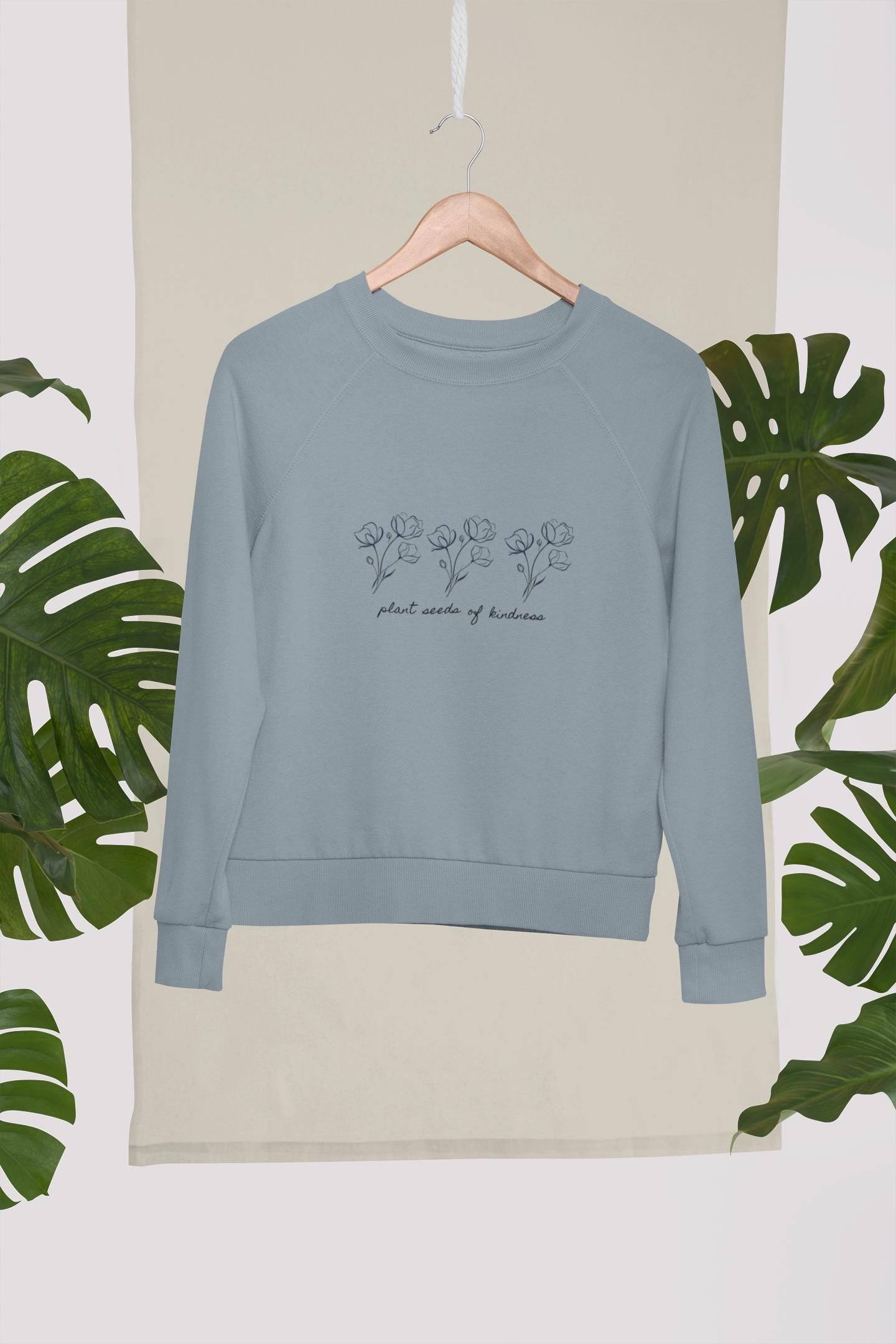 Kindness Floral Wildflower Sweatshirt, Minimalist Botanical Plant Seeds Crewneck, Cozy Unisex Jumper Pullover, Gardener Nature Lover Gift