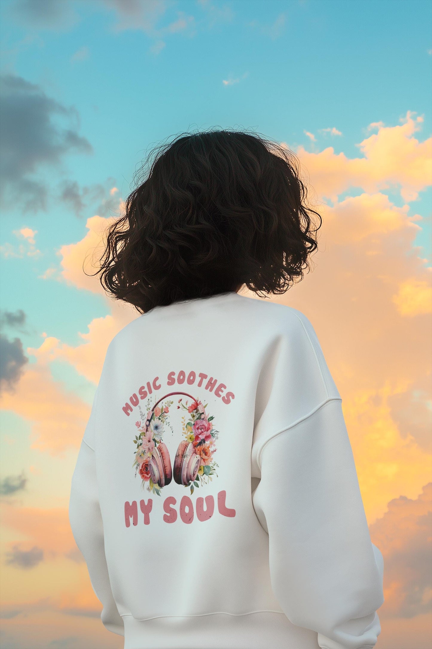 Personalized Floral Music Crewneck Sweatshirt Gift for Music Lovers Cozy Sweatshirt Floral Design Custom Apparel Unisex Sweatshirt