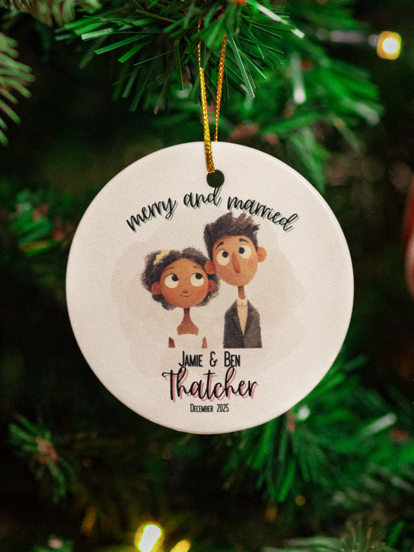 Personalized Merry Married Ornament Wedding Gift for Couple Newlyweds Christmas Ornament Celebration Holiday Decor LGBTQ Ornament Ally Gift