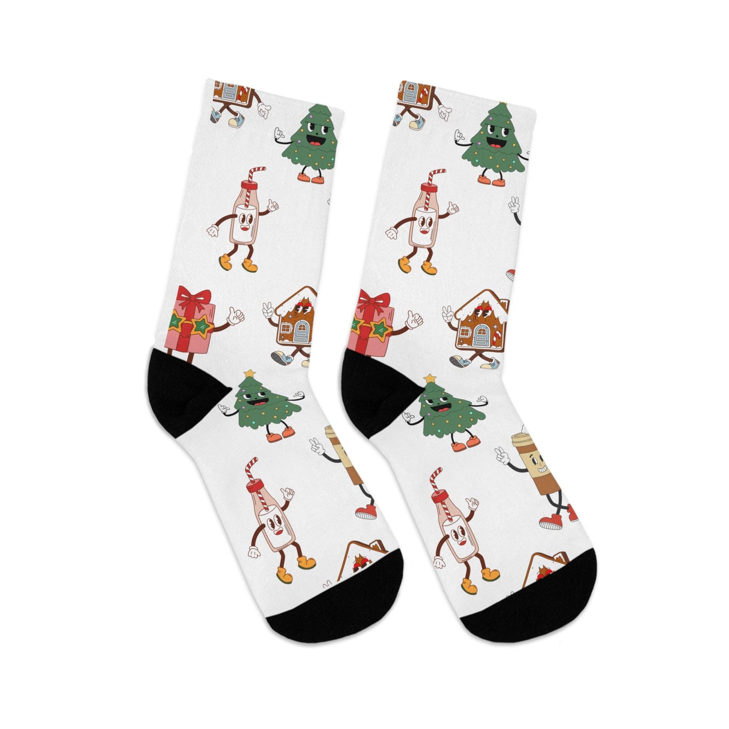 Socks, Christmas Character Stockings, Cozy Funny Gift, Stocking Stuffer Recycled Poly Socks, Holiday Winter Warm Feet, Eco-Friendly