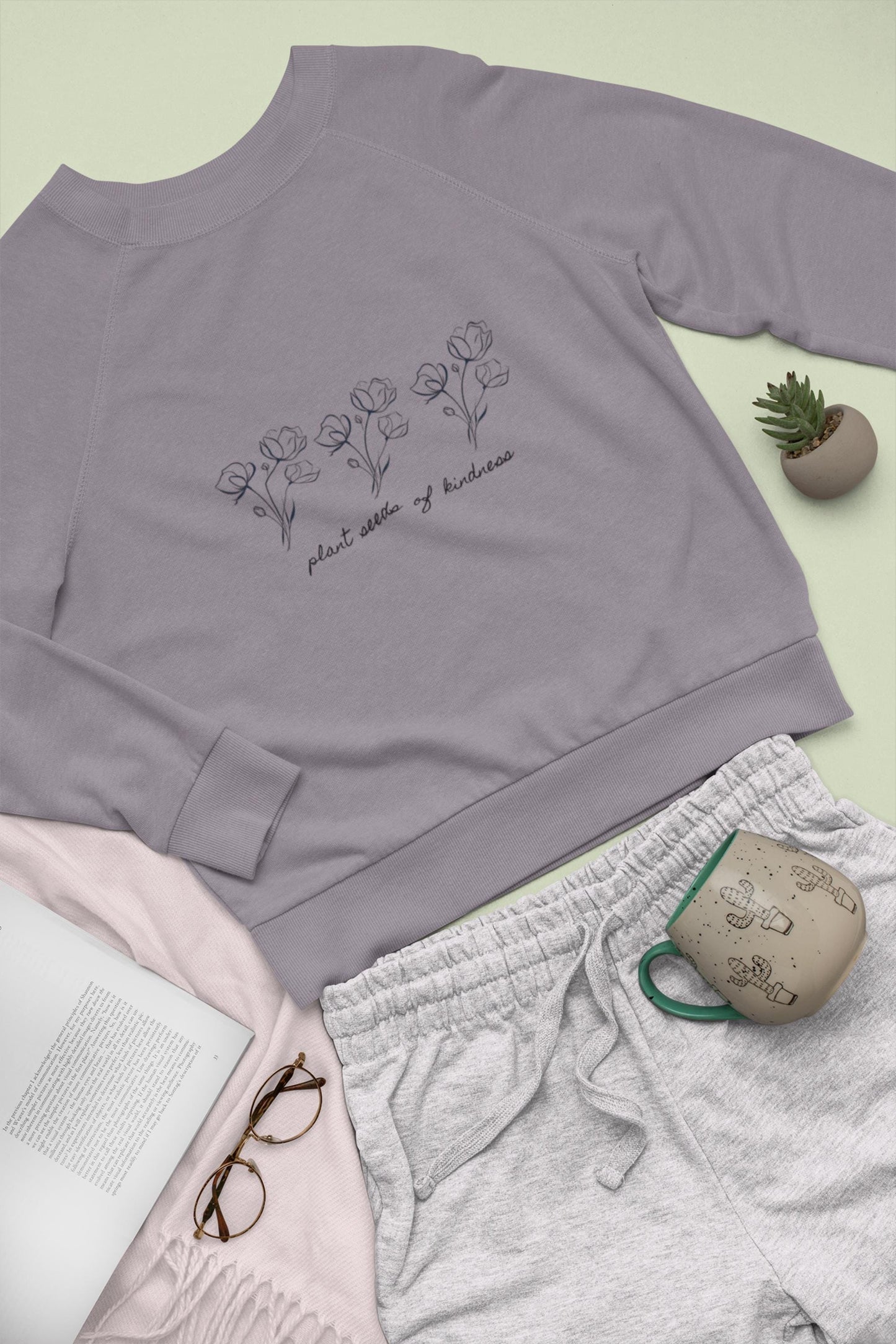 Kindness Floral Wildflower Sweatshirt, Minimalist Botanical Plant Seeds Crewneck, Cozy Unisex Jumper Pullover, Gardener Nature Lover Gift