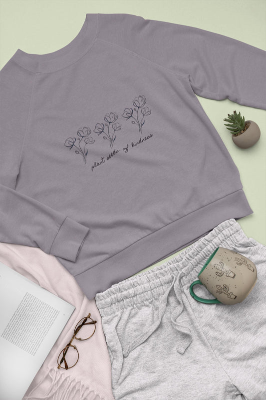 Kindness Floral Wildflower Sweatshirt, Minimalist Botanical Plant Seeds Crewneck, Cozy Unisex Jumper Pullover, Gardener Nature Lover Gift