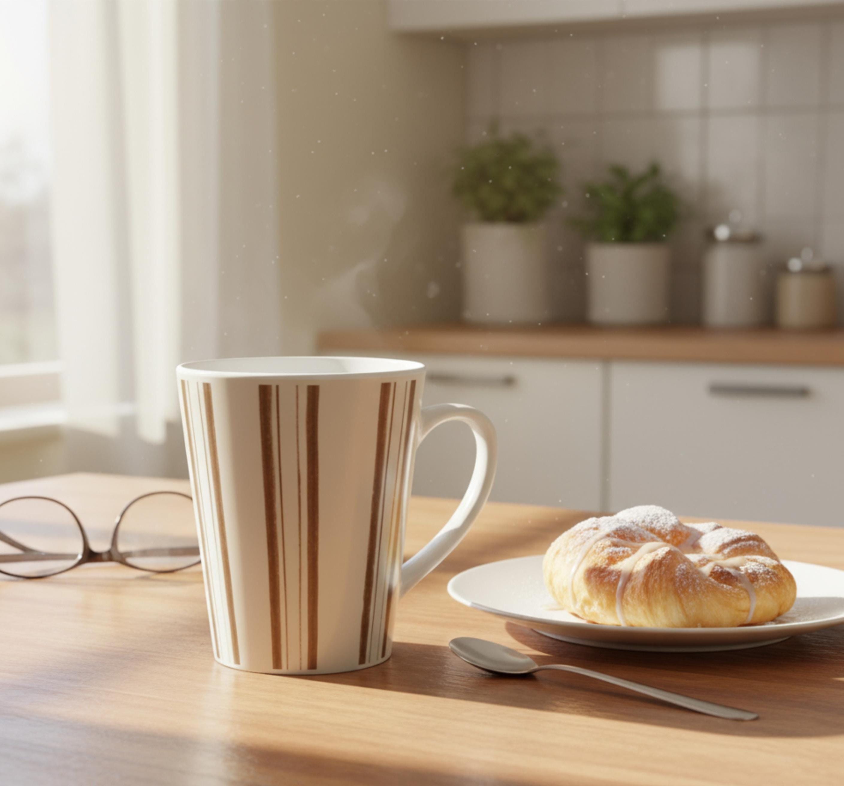 Artisan Line Art Latte Mug Hand Drawn Watercolor Coffee Cup Imperfect Line Art Design Espresso Chestnut Kitchen Decor Rustic Cafe Style