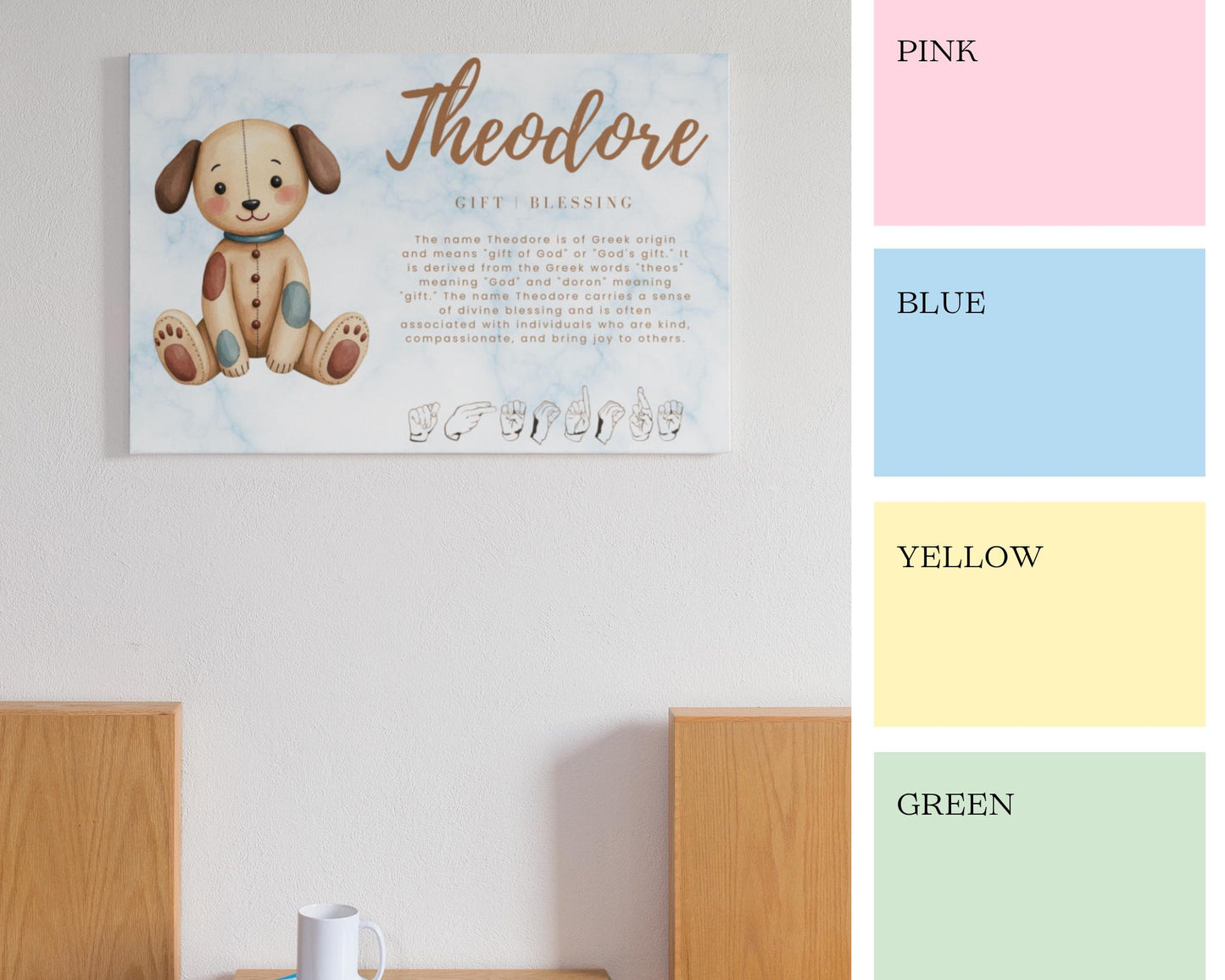 Baby Name Meaning Canvas Print Personalized American Sign Language Spelling Wall Art Nursery Decor New Parent Gift Baby Shower Gift for Mom