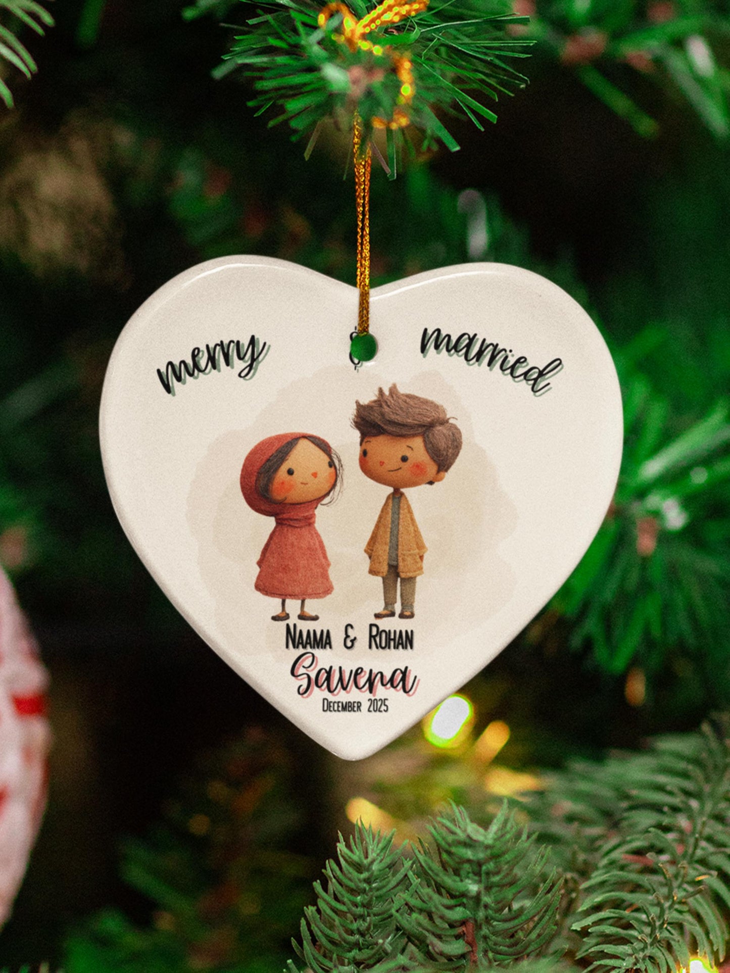 Personalized Merry Married Ornament Wedding Gift for Couple Newlyweds Christmas Ornament Celebration Holiday Decor LGBTQ Ornament Ally Gift