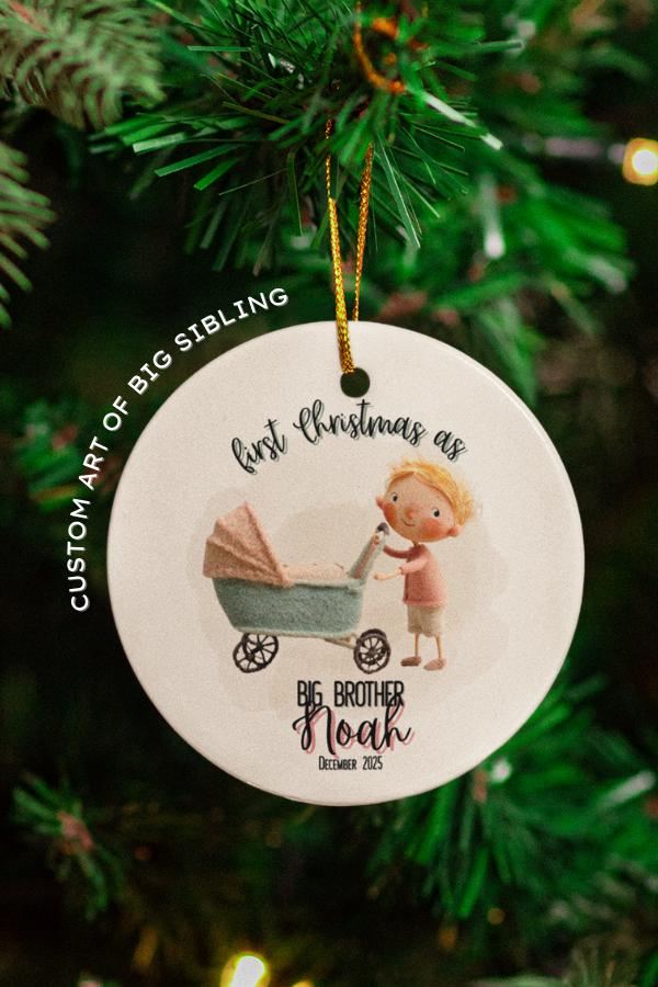 Personalized Big Sibling Ornament New Baby Gift for Family Newborn Christmas Ornament Celebration Holiday Decor Custom Ornament Keepsake
