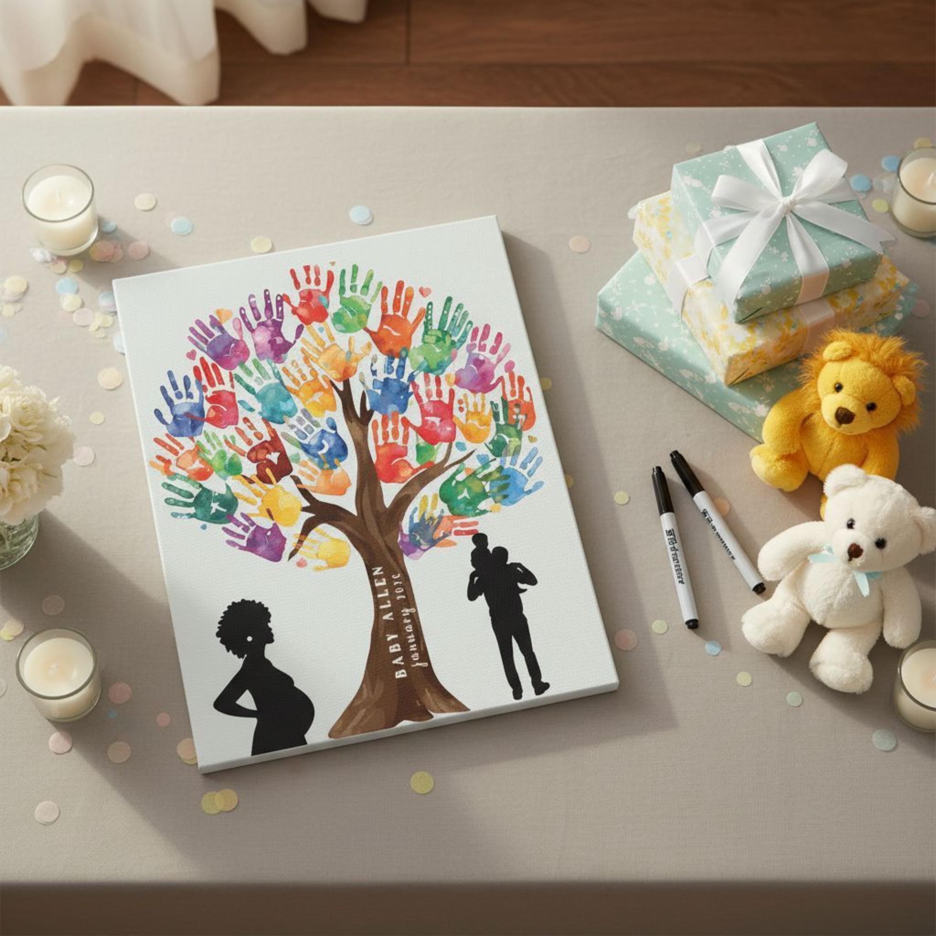 Custom Baby Shower Guestbook Canvas Handprint Tree Wall Art Personalized Nursery Gift Baby Announcement Keepsake Decor Nursery Wall Decor