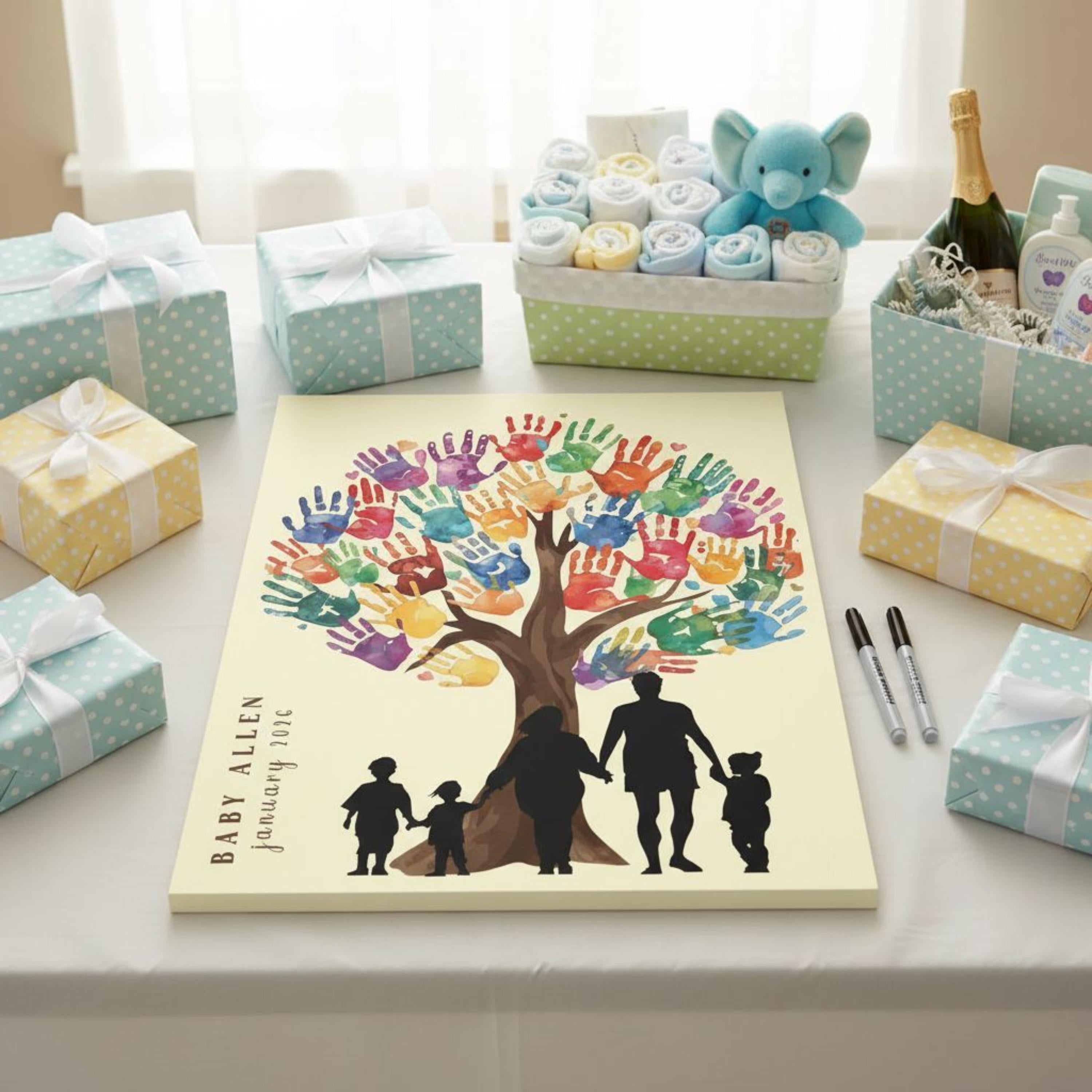Custom Baby Shower Guestbook Canvas Handprint Tree Wall Art Personalized Nursery Gift Baby Announcement Keepsake Decor Nursery Wall Decor