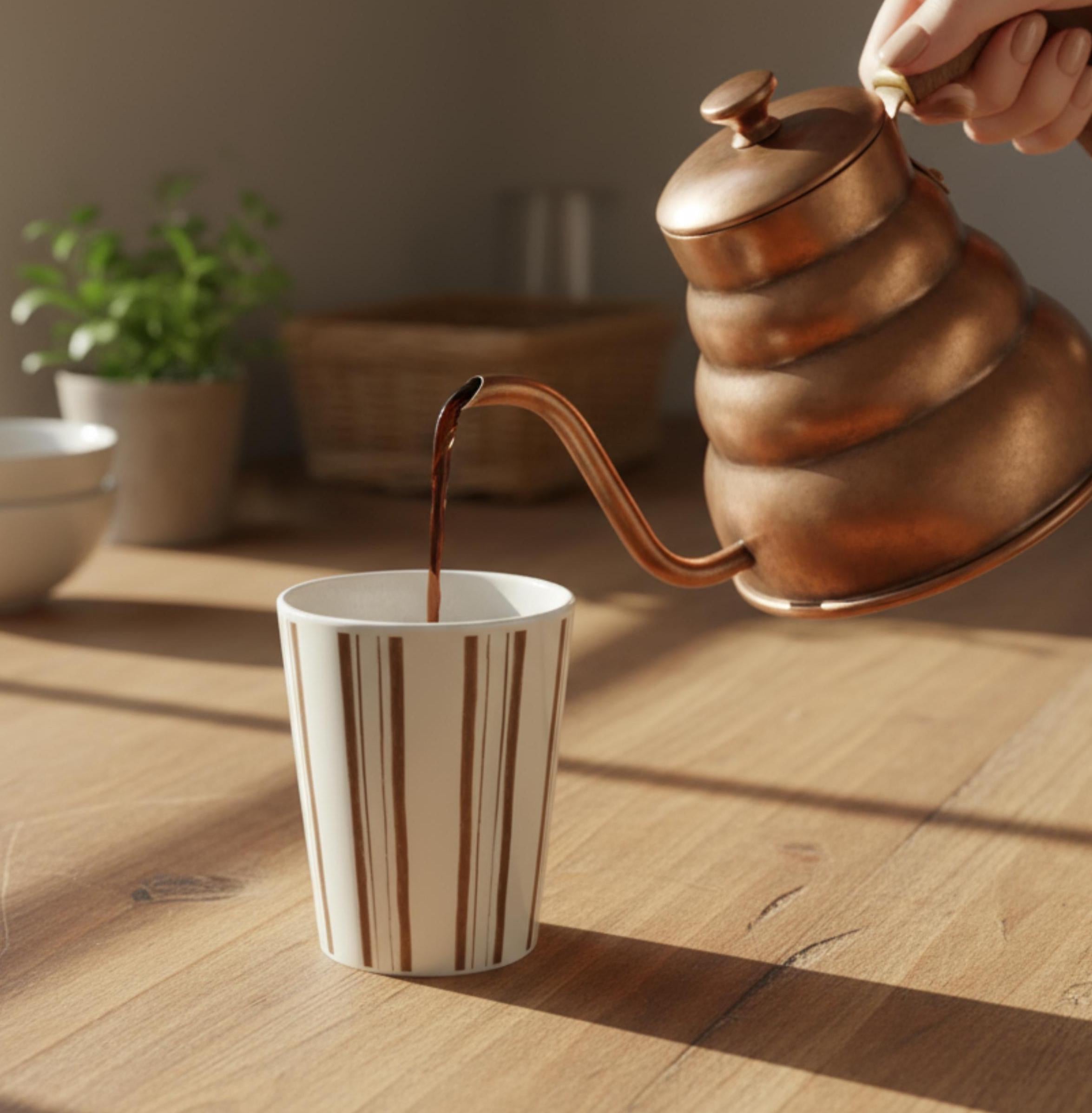 Artisan Line Art Latte Mug Hand Drawn Watercolor Coffee Cup Imperfect Line Art Design Espresso Chestnut Kitchen Decor Rustic Cafe Style