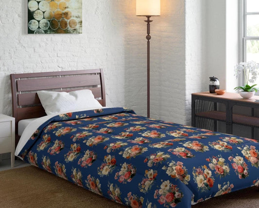 Vintage Rose Bouquet Comforter Floral Pattern Navy Background Boho Home Decor Cottagecore Bedding Dark Botanical Print Bedroom Duvet Cover