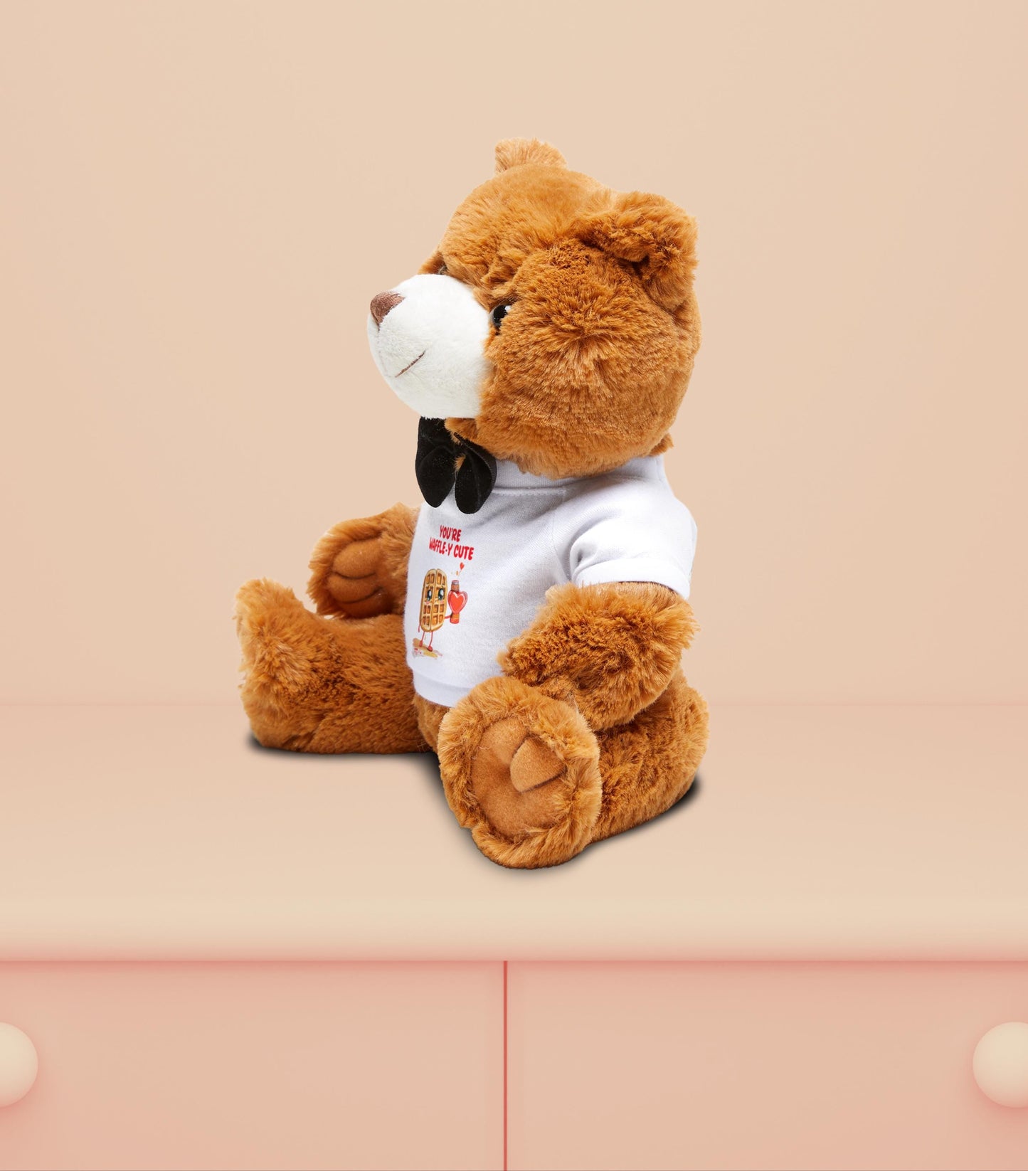 Waffley Cute Plushie Adorable Teddy Bear with Bow Tie and TShirt Cute Stuffed Animal Toy Soft Cuddly Bear Kids Gift Nursery Decor