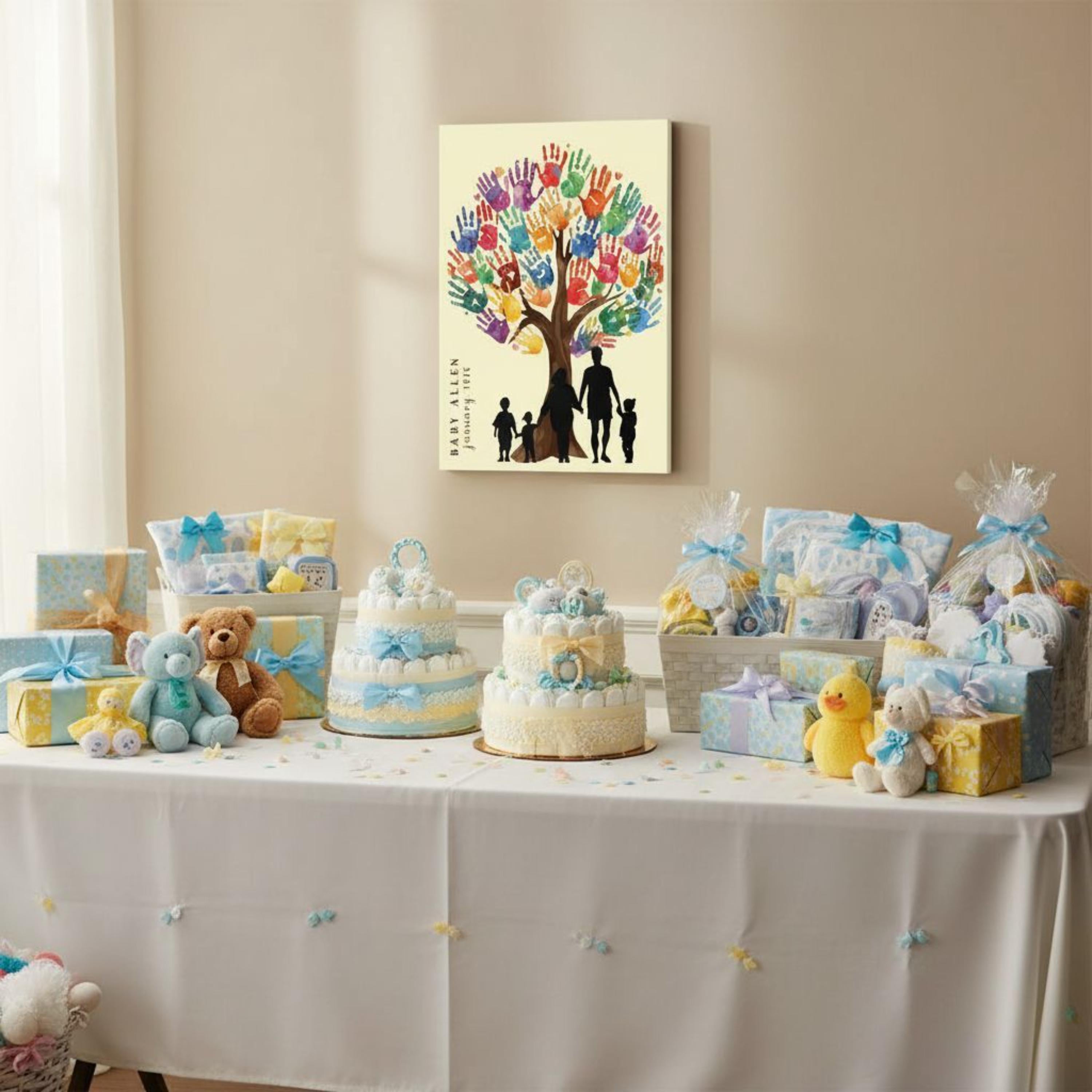 Custom Baby Shower Guestbook Canvas Handprint Tree Wall Art Personalized Nursery Gift Baby Announcement Keepsake Decor Nursery Wall Decor