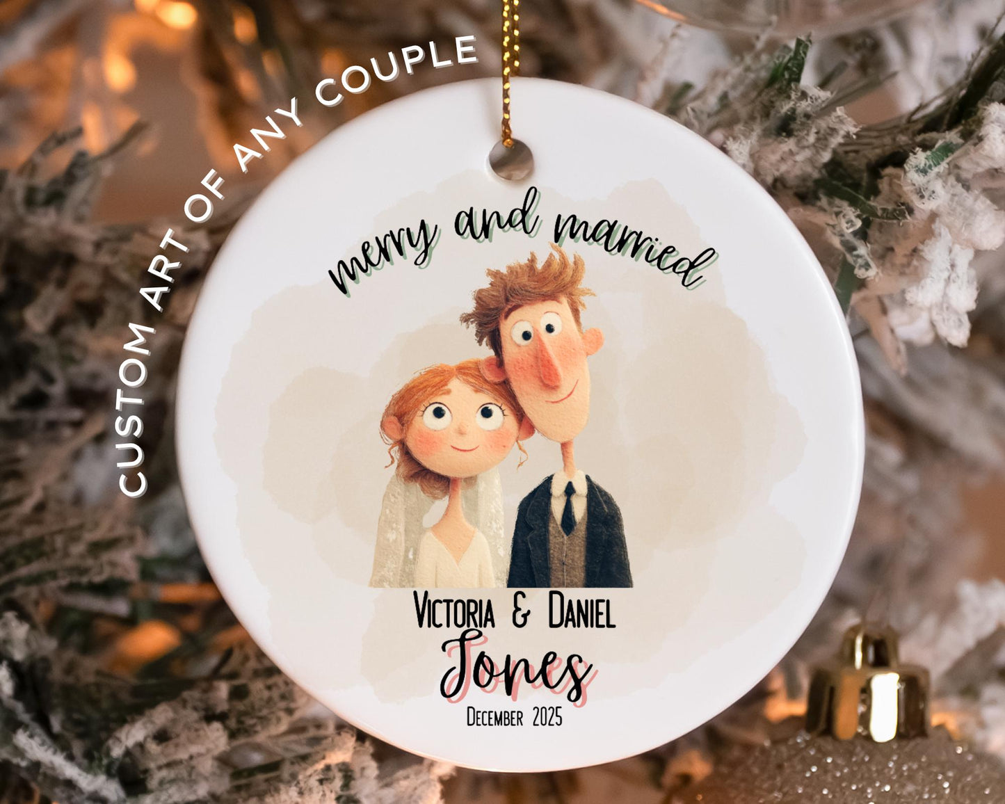 Personalized Merry Married Ornament Wedding Gift for Couple Newlyweds Christmas Ornament Celebration Holiday Decor LGBTQ Ornament Ally Gift