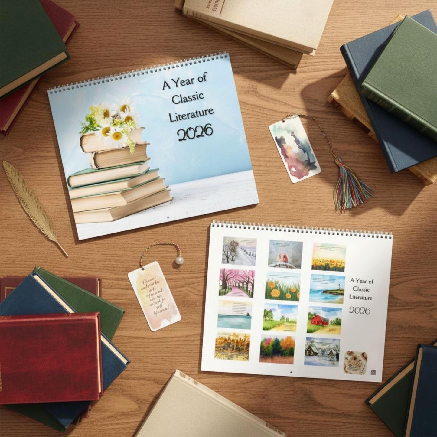 Literary Wall Calendar 2026 Classic Literature Calendar Book Lover Gift Home Office Decor Unique Accessory Monthly Planner Librarian Gift