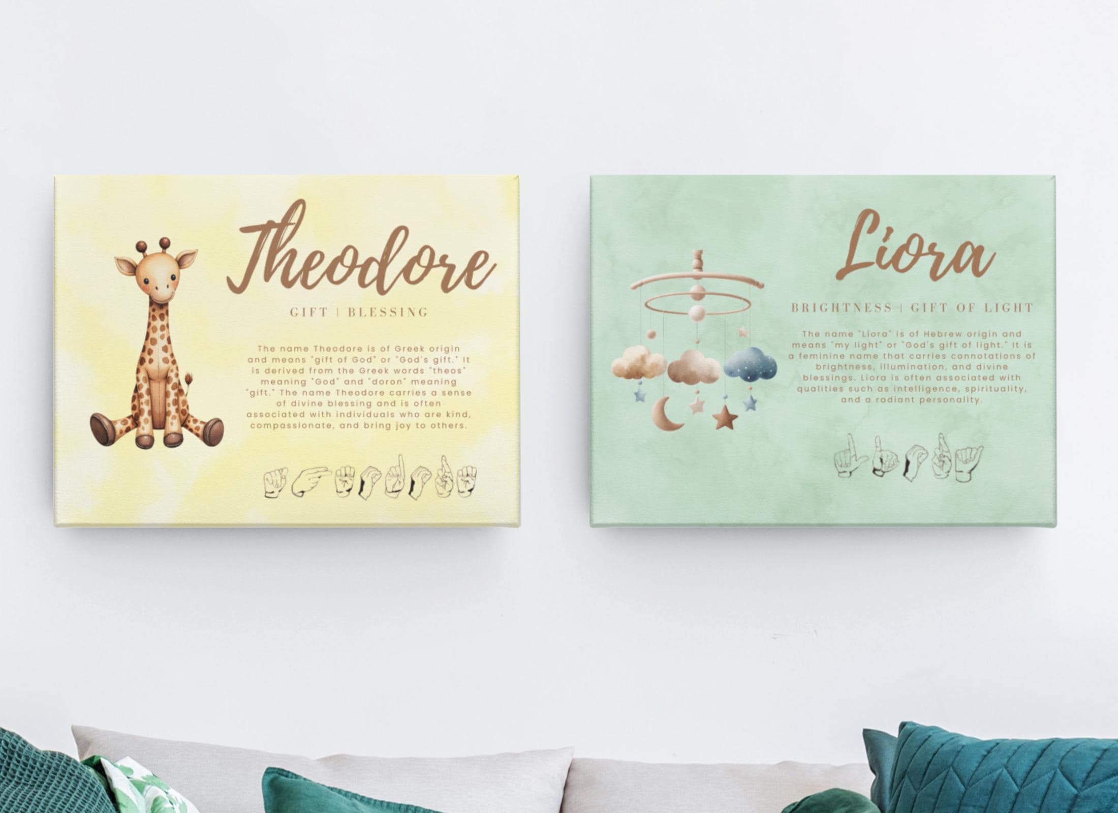 Baby Name Meaning Canvas Print Personalized American Sign Language Spelling Wall Art Nursery Decor New Parent Gift Baby Shower Gift for Mom