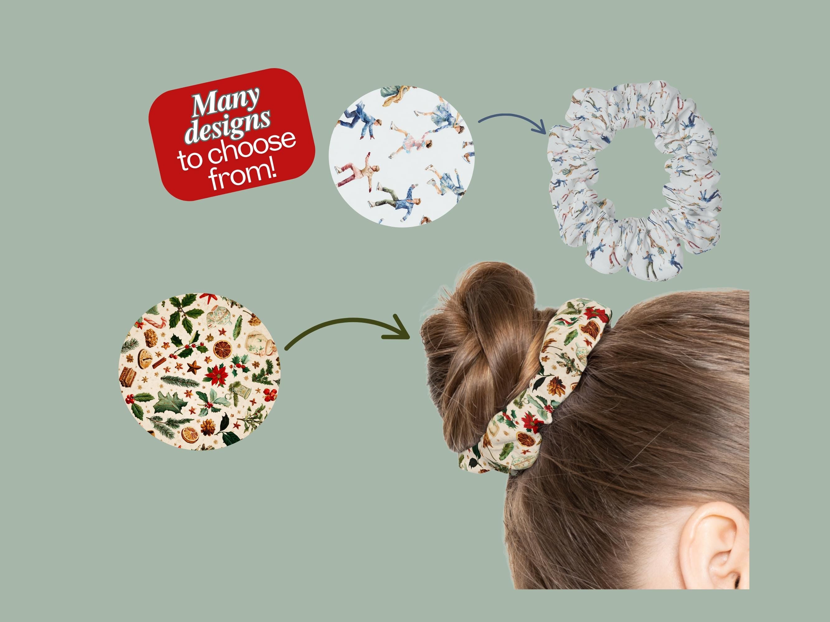 Boho Vintage Holiday Scrunchie Christmas Designs Cozy Scenes Rainbow Floral Festive Hair Tie Gift for Her Kids Hair Accessory Winter Vibe