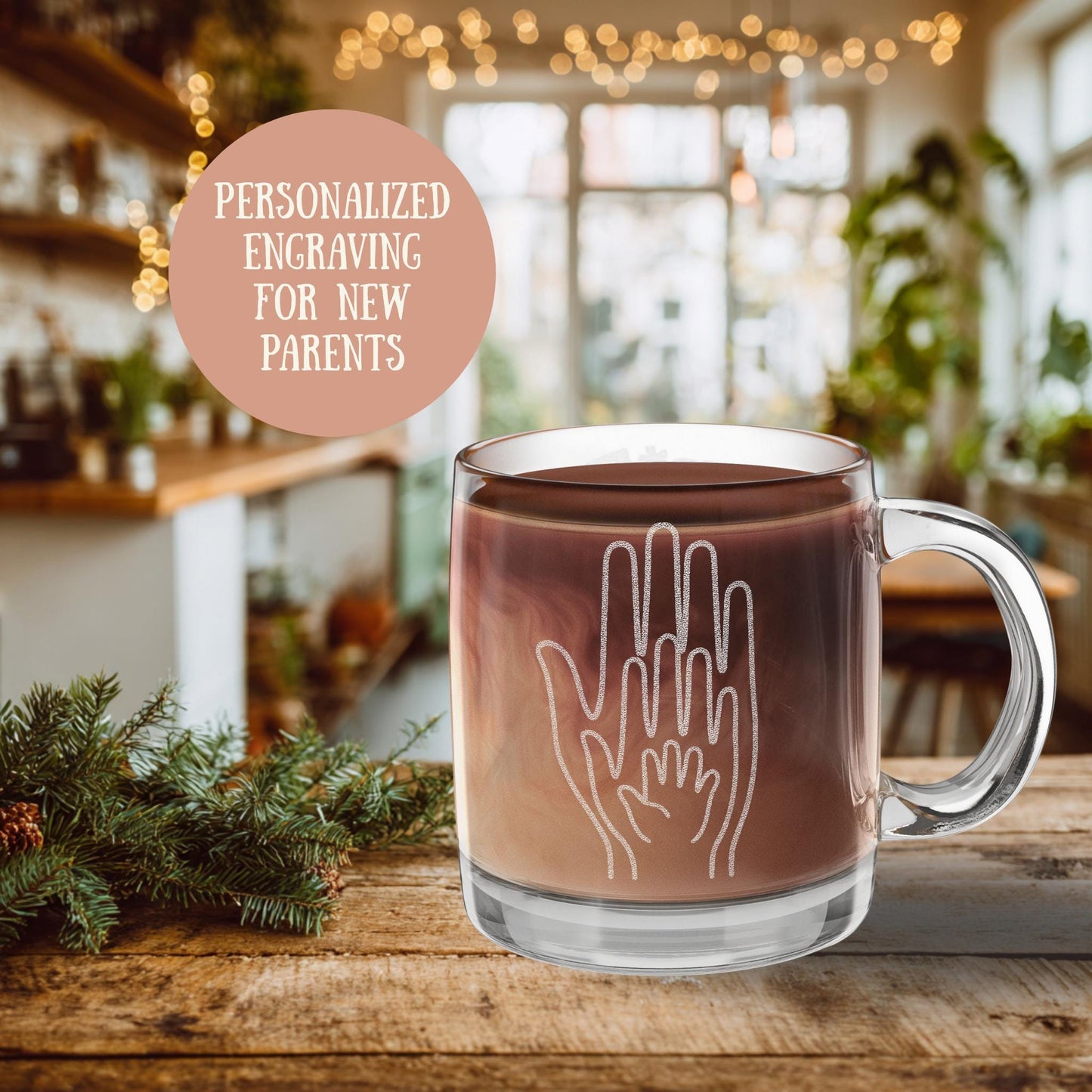 Personalized New Baby Glass Mug New Parents Christmas Gift Engraved Coffee Cup Holiday Keepsake Custom Christmas Mug Family Baby Shower Gift