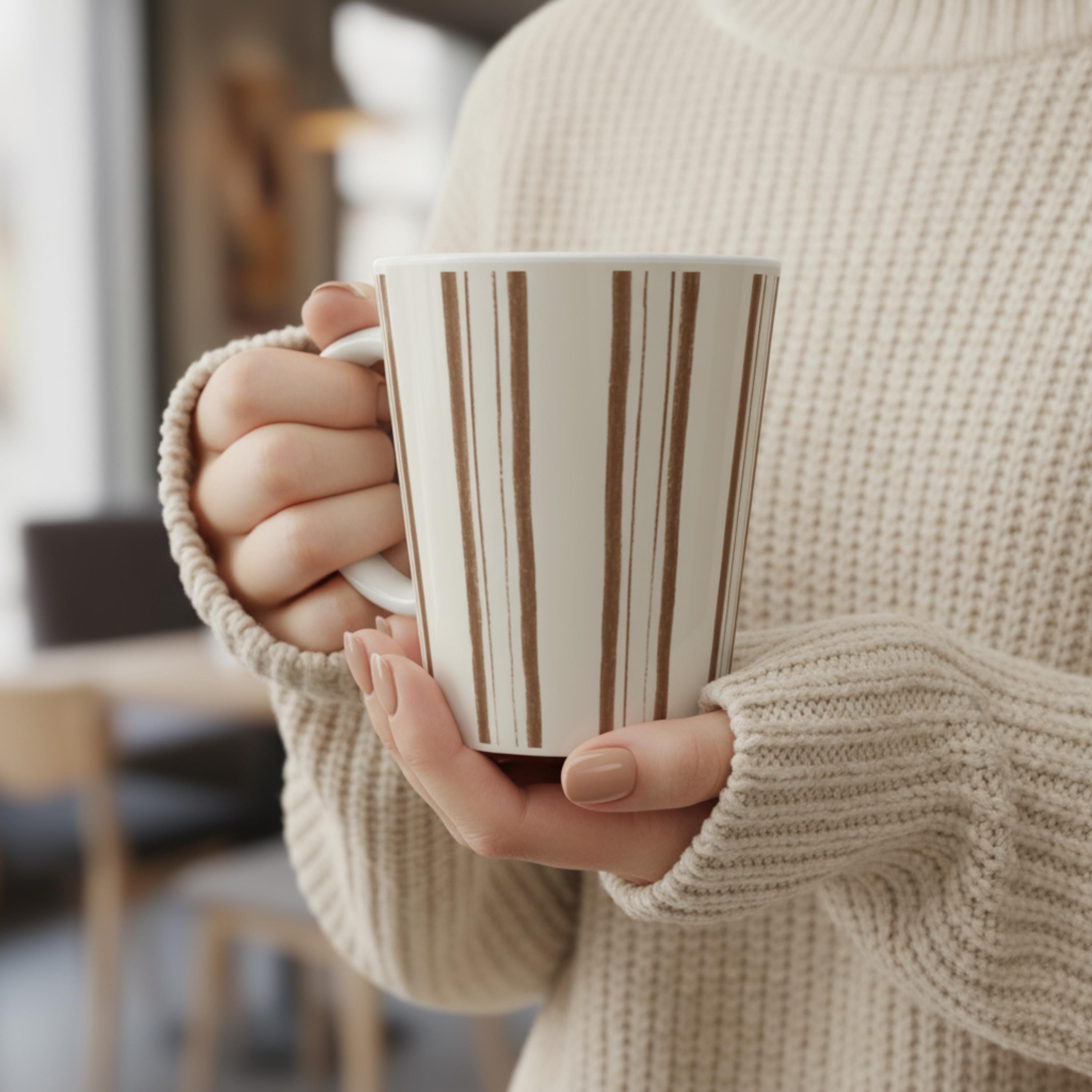 Artisan Line Art Latte Mug Hand Drawn Watercolor Coffee Cup Imperfect Line Art Design Espresso Chestnut Kitchen Decor Rustic Cafe Style