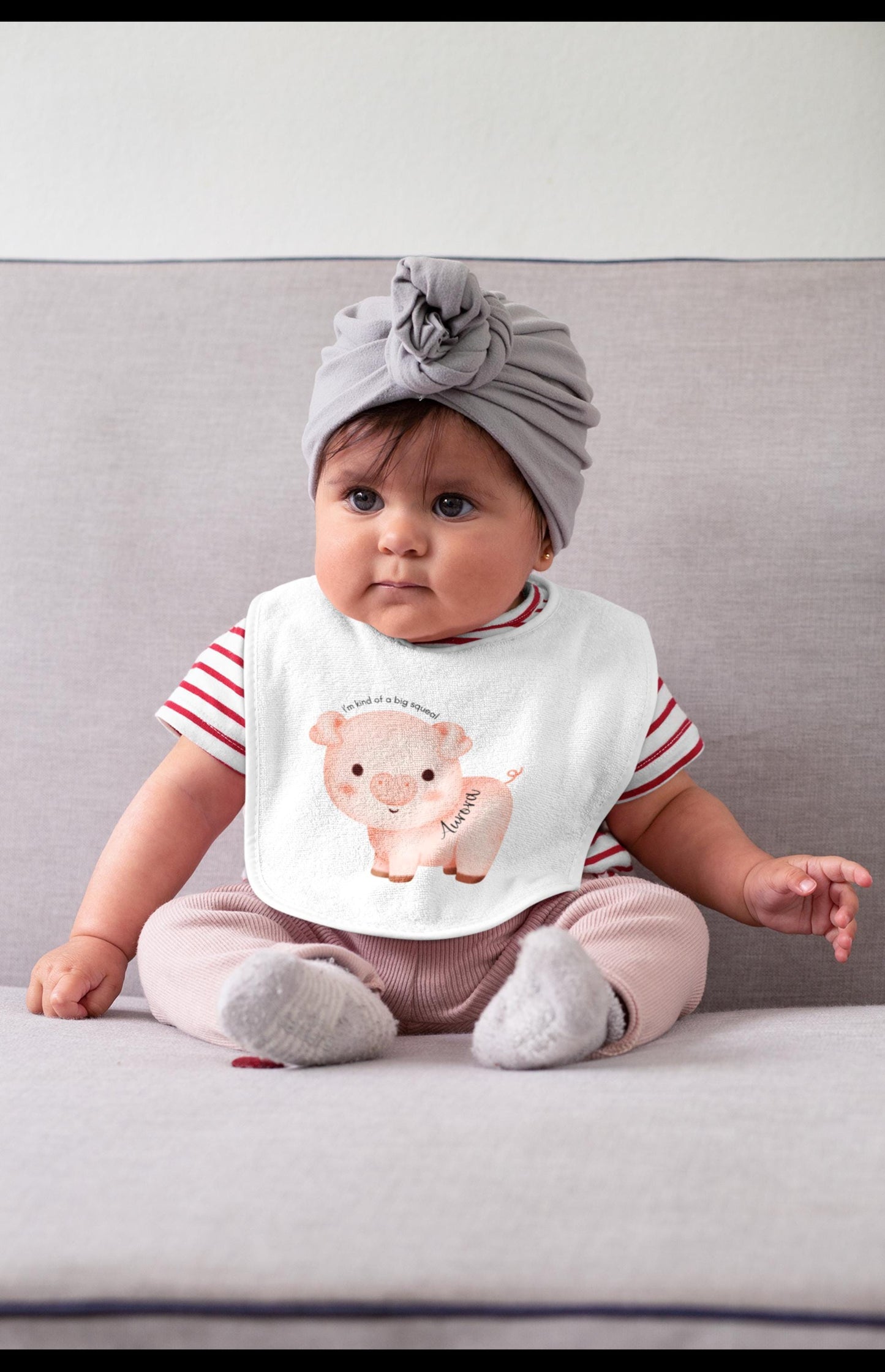Personalized Bib Funny Pig Illustration Infant Mealtime Accessory Cute Baby Shower Gift Soft Cotton Bib Customized With Baby Name