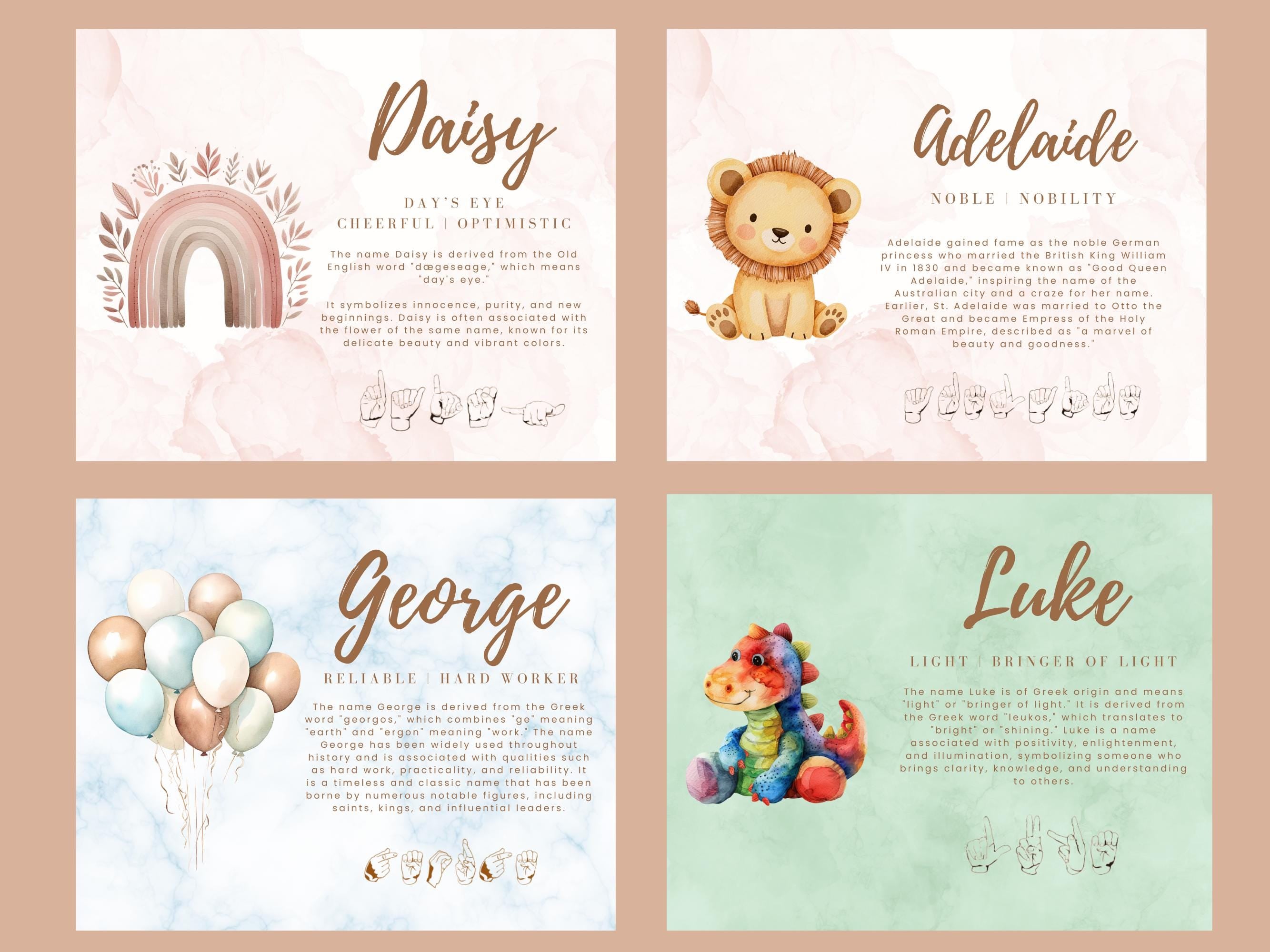 Baby Name Meaning Digital Print Personalized American Sign Language Spelling Wall Art Nursery Decor New Parent Gift Baby Shower Gift for Mom