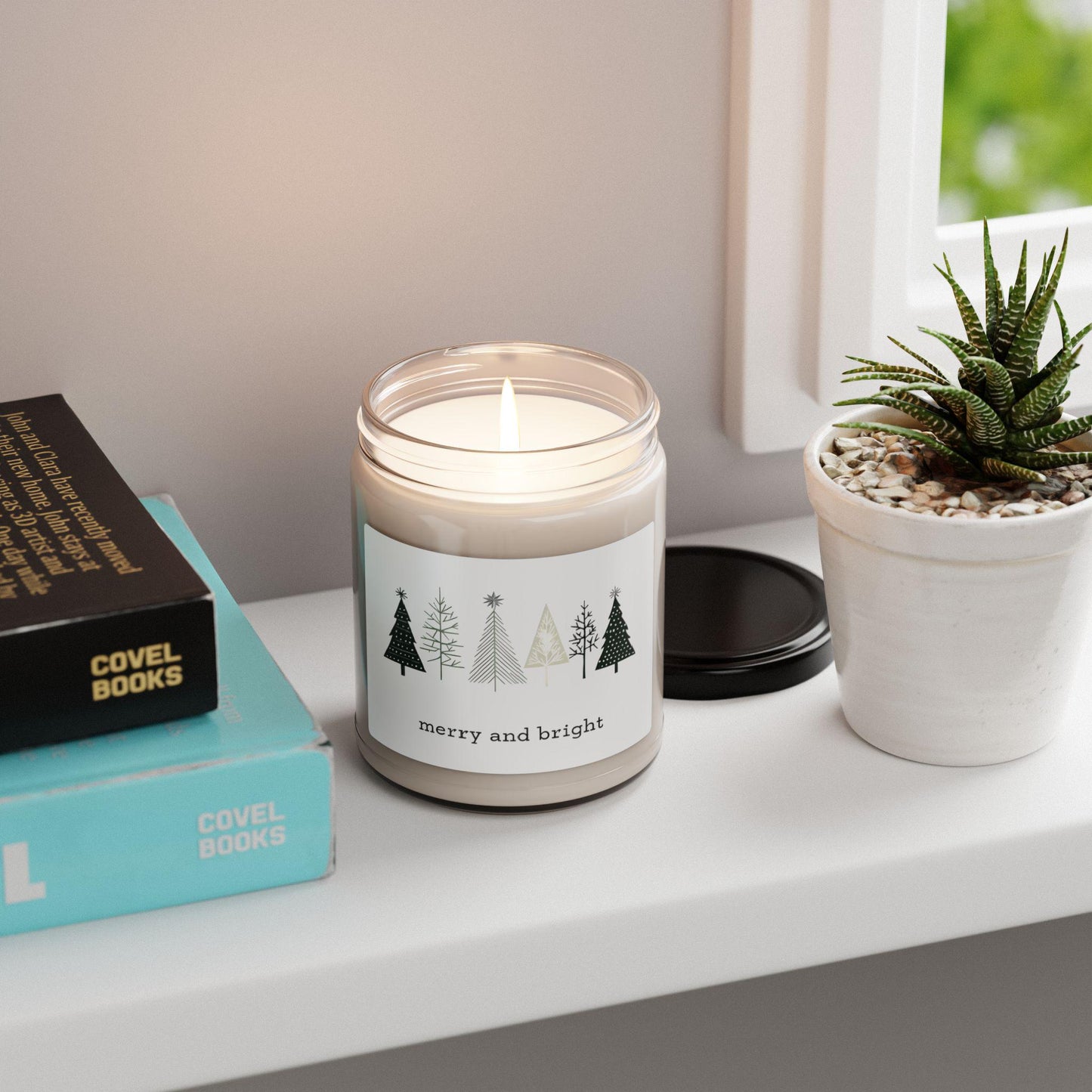 Merry and Bright Soy Candle Cozy Holiday Gift Christmas Candle Winter Decor Aromatherapy for Her Eco-Friendly Soy Wax Reusable Glass Vessel