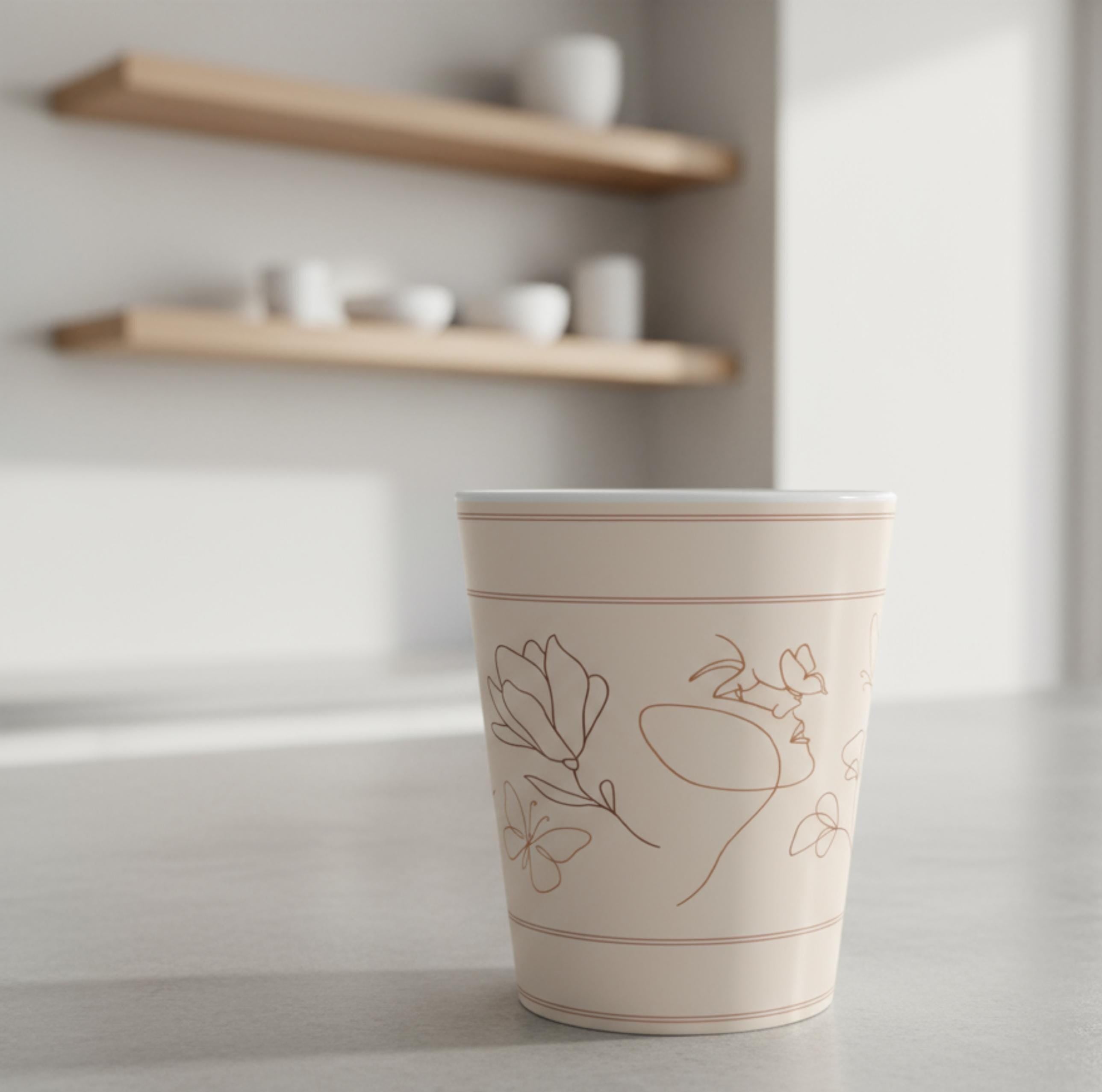 Elegant Floral Latte Cup Line Art Gift for Coffee Lover Vintage Floral Coffee Mug Minimal Tea Cup Ceramic Drinkware Floral Kitchen Decor